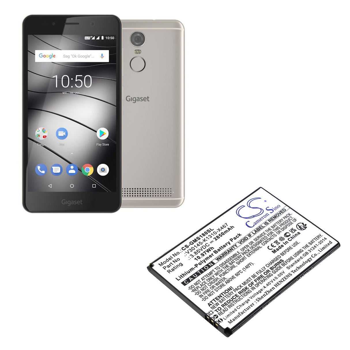 3.85V, Li-Polymère, 2850mAh, batterie de smartphone compatible Gigaset, V30145-k1310-x467, Gs180, 10.97Wh Mobile, Smartphone Cameron Sino Technology Limited (Smartphone)