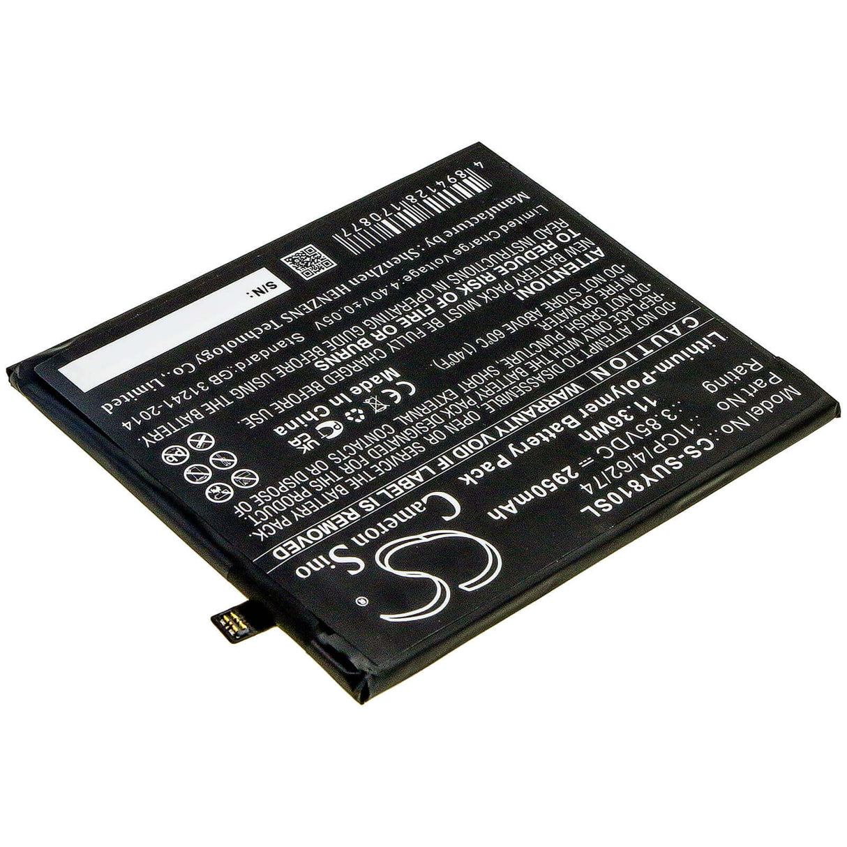 3.85V, Li-Polymer, 2950mAh, SmartPhone battery fits Sugar, 1icp/4/62/74, Y8 Max, 11.36Wh Mobile, SmartPhone Cameron Sino Technology Limited (Smartphone)