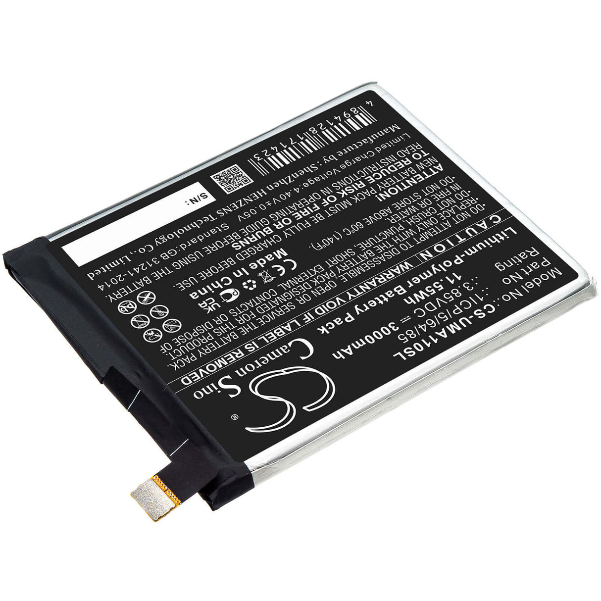 3.85V, Li-Polymer, 3000mAh, SmartPhone battery fits Umi, 1icp/5/64/85, Umidigi A1 Pro, 11.55Wh Mobile, SmartPhone Cameron Sino Technology Limited (Smartphone)
