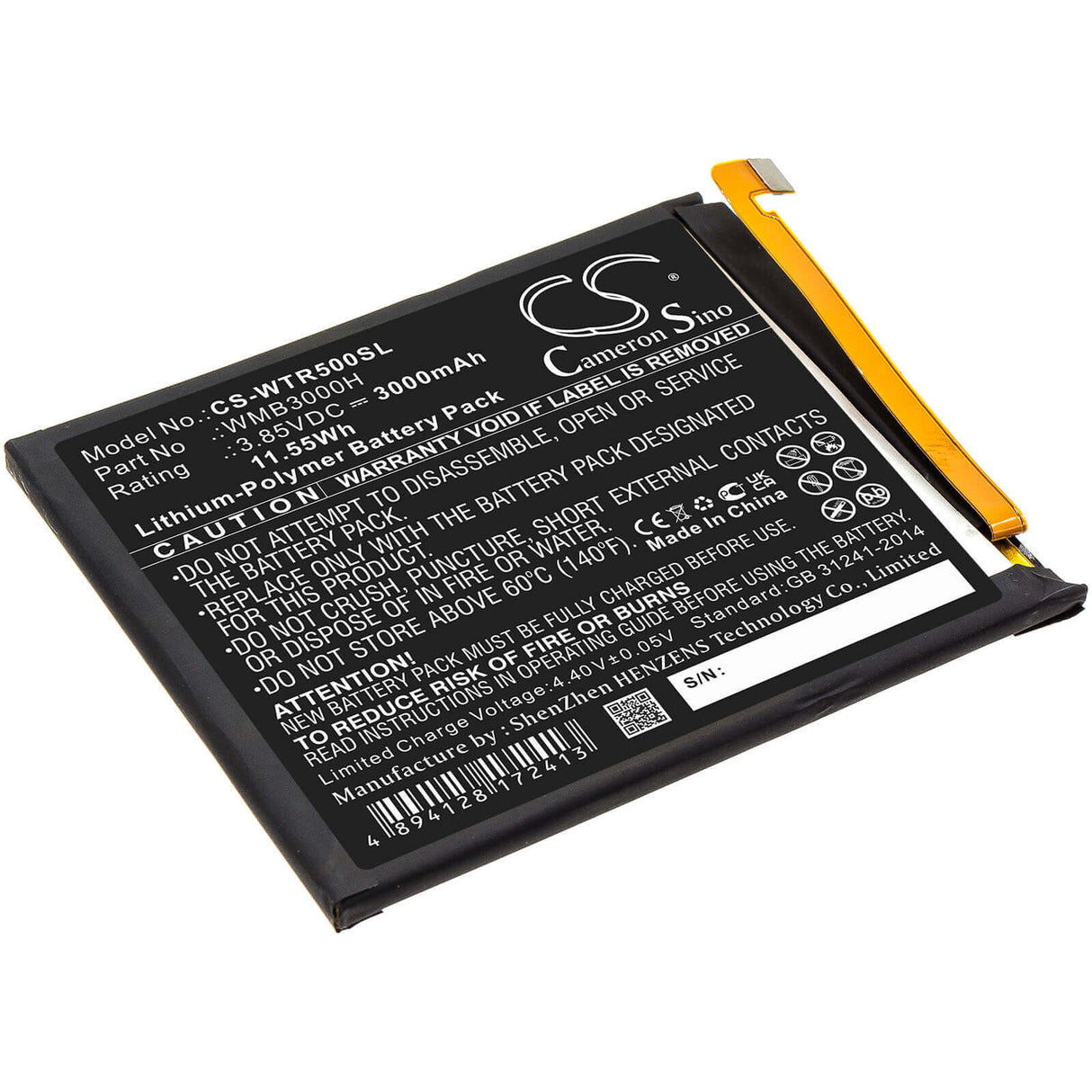 3,85V, Li-Polymère, 3000mAh, batterie de smartphone compatible avec Walton, Wmb3000h, Primo R5, 11,55Wh Mobile, Smartphone Cameron Sino Technology Limited (Smartphone)
