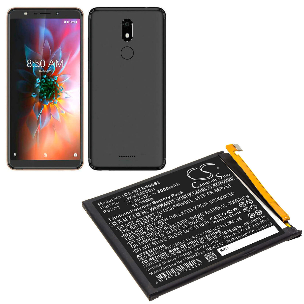 3,85V, Li-Polymère, 3000mAh, batterie de smartphone compatible avec Walton, Wmb3000h, Primo R5, 11,55Wh Mobile, Smartphone Cameron Sino Technology Limited (Smartphone)