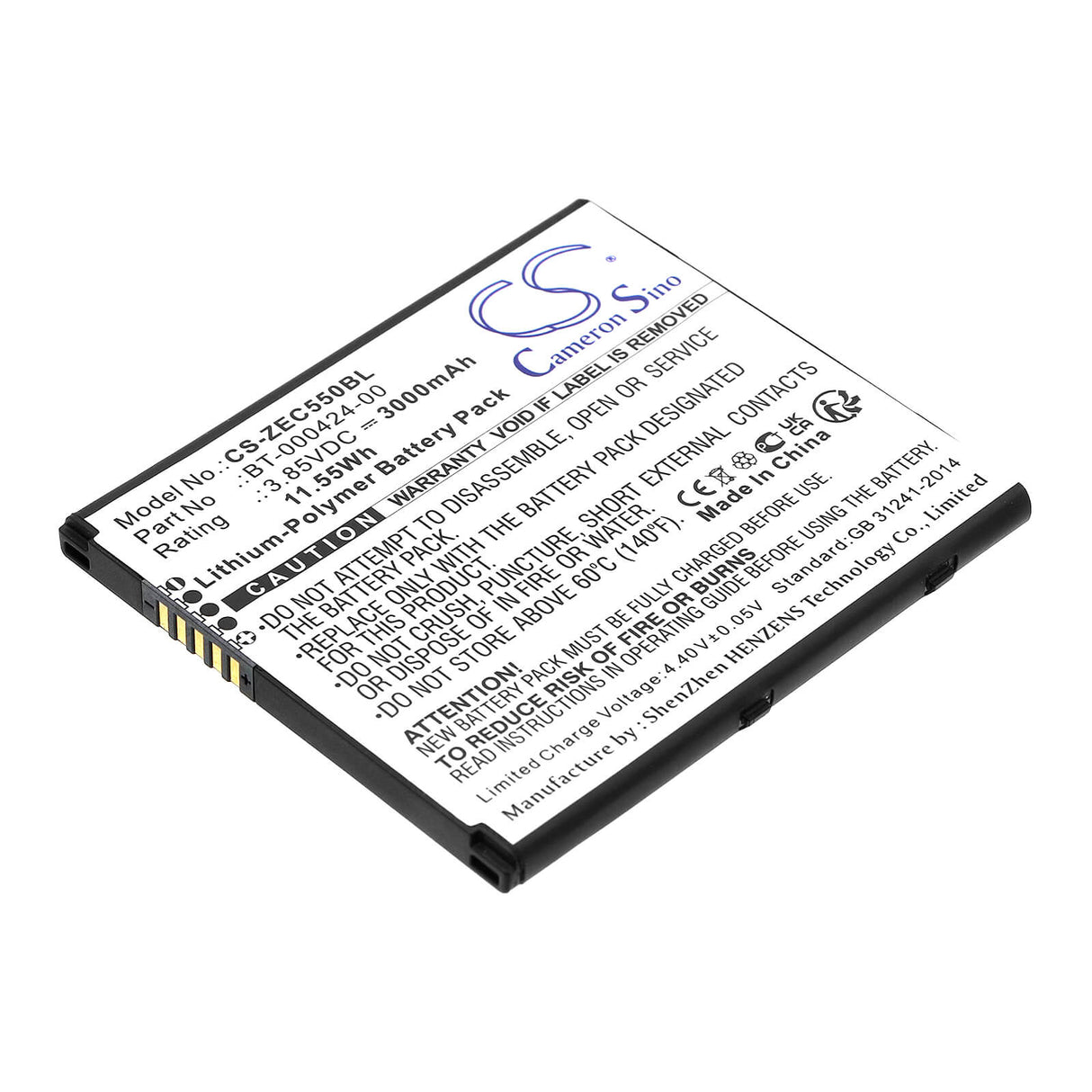 3,85v, Li-polymère, 3000mah, Batterie de Scanner de Code-Barres Compatible avec Zebra, Ec50, Ec55, 11,55wh Scanner de Code-Barres Cameron Sino Technology Limited
