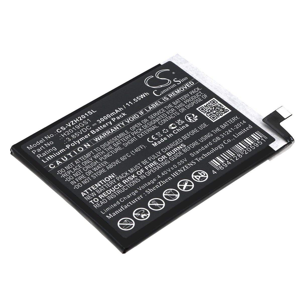 3.85V, Li-Polymer, 3000mAh, SmartPhone battery fits Verizon, H2019gs1, H2019gs1, Hot Pepper Ghost, 11.55Wh Mobile, SmartPhone Cameron Sino Technology Limited (Smartphone)