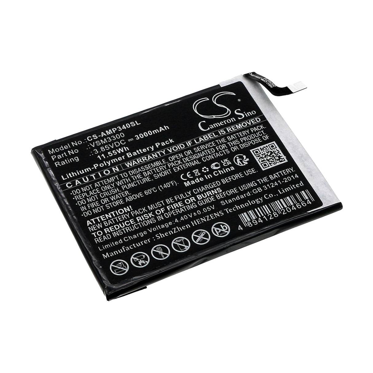 3.85V, Li-Polymer, 3000mAh, SmartPhone battery fits At&t, Cricket, Vsm3300, Fusion Z, Maestro Plus, 11.55Wh Mobile, SmartPhone Cameron Sino Technology Limited (Smartphone)