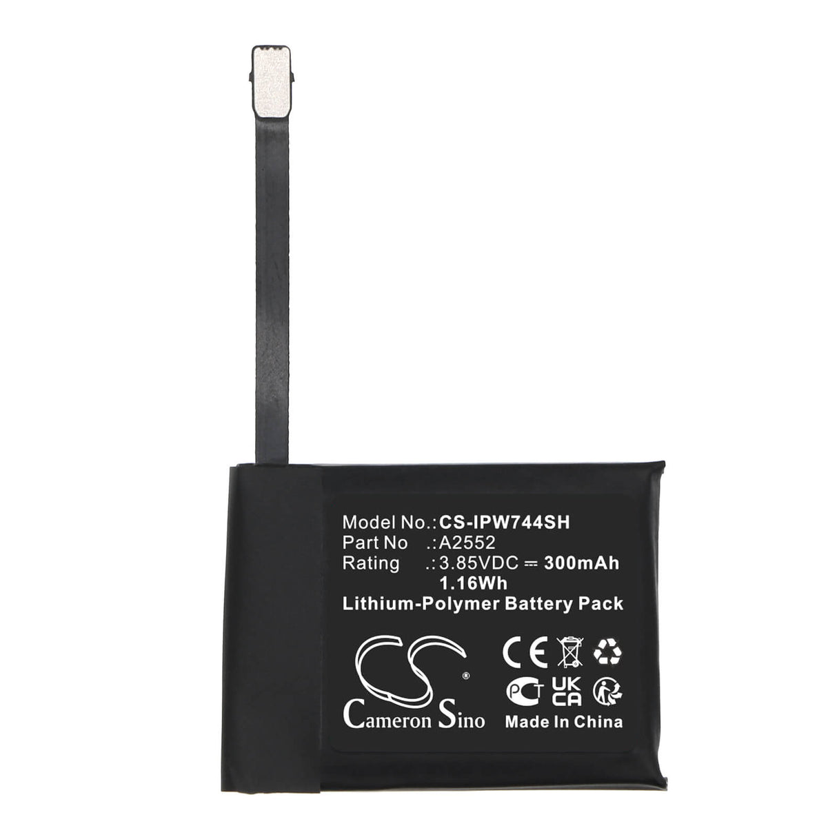 3.85V, Li-Polymer, 300mAh, Smartwatch battery fits Apple, A2552, Watch Series S7 45mm, 1.16Wh Smartwatch Cameron Sino Technology Limited