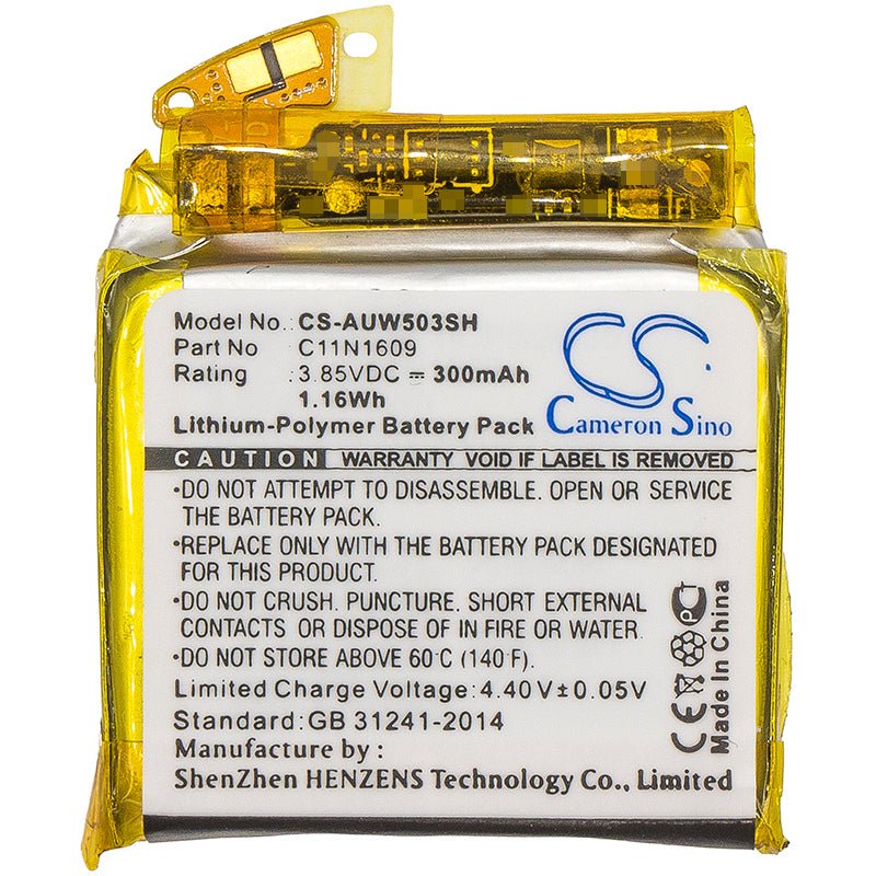 3.85V, Li-Polymer, 300mAh, Smartwatch battery fits Asus, Wi503q, Zenwatch 3, 1.16Wh Smartwatch Cameron Sino Technology Limited (Suspended)