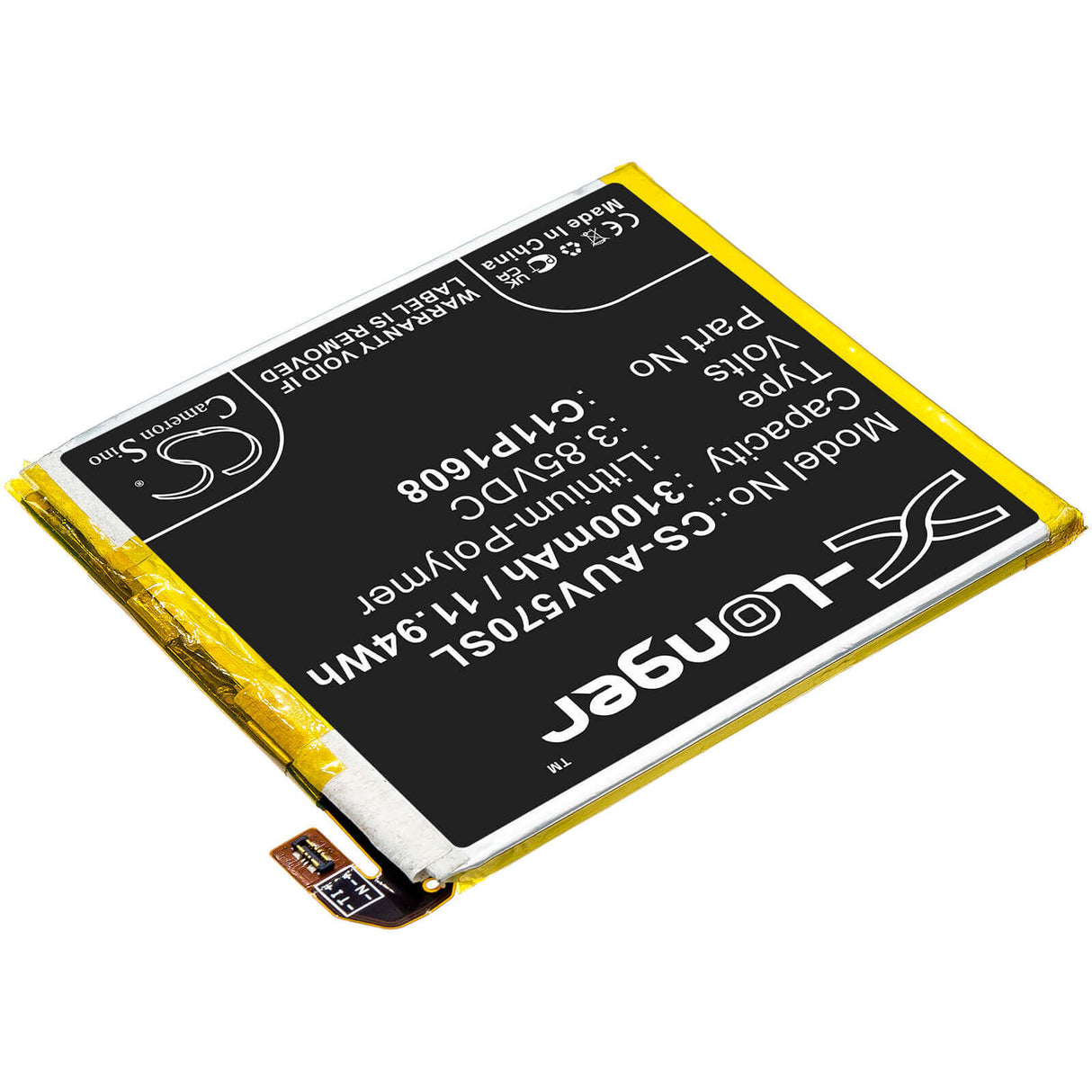 3.85V, Li-Polymer, 3100mAh, SmartPhone battery fits Asus, C11p1608, A002a, V570kl, 11.94Wh Mobile, SmartPhone Cameron Sino Technology Limited (Smartphone)