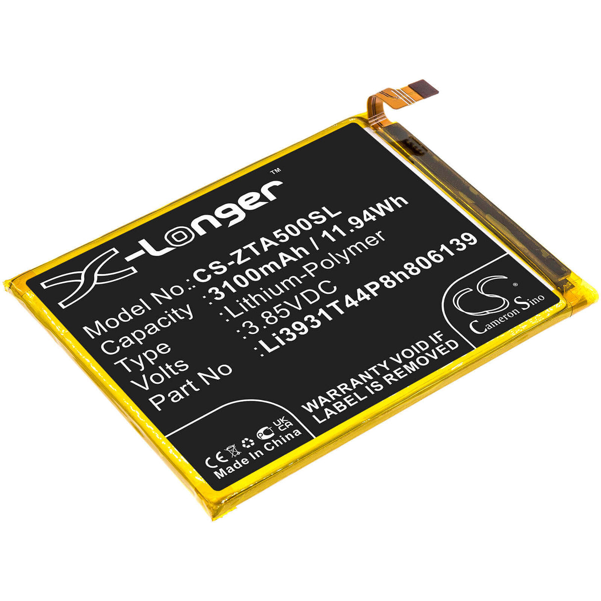 3.85V, Li-Polymer, 3100mAh, SmartPhone battery fits Zte, Li3931t44p8h806139, Blade A5 2020, Blade A51 2020, 11.94Wh Mobile, SmartPhone Cameron Sino Technology Limited (Smartphone)