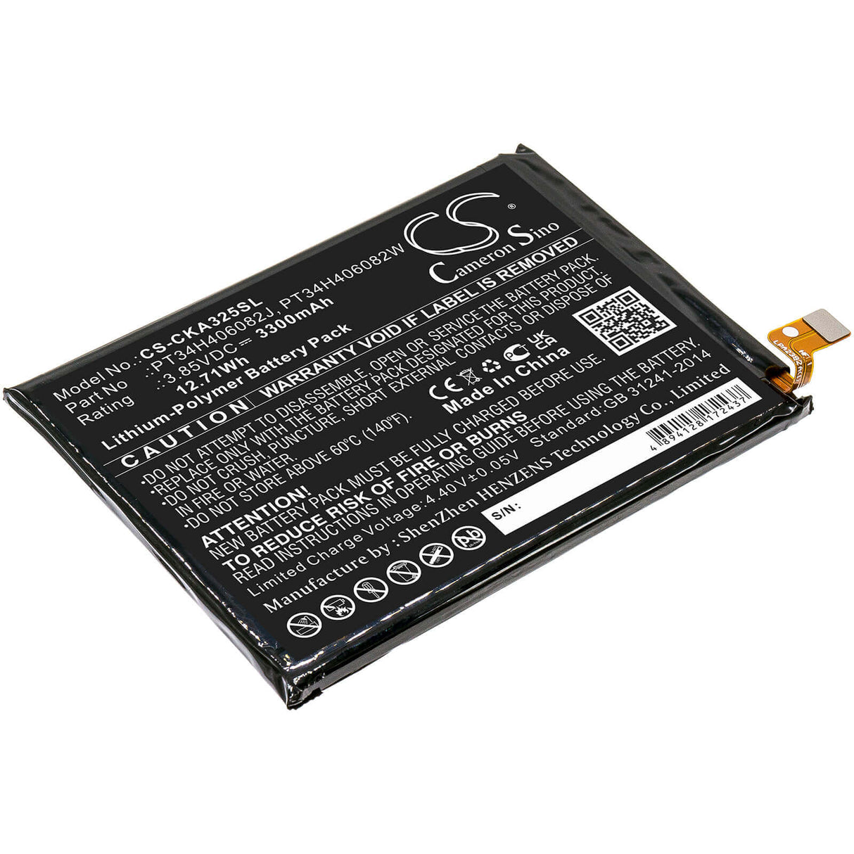 3.85V, Li-Polymer, 3300mAh, SmartPhone battery fits Blu, Cricket, Wiko, Pt34h406082j, B140dl, View 3, 12.71Wh Mobile, SmartPhone Cameron Sino Technology Limited (Smartphone)