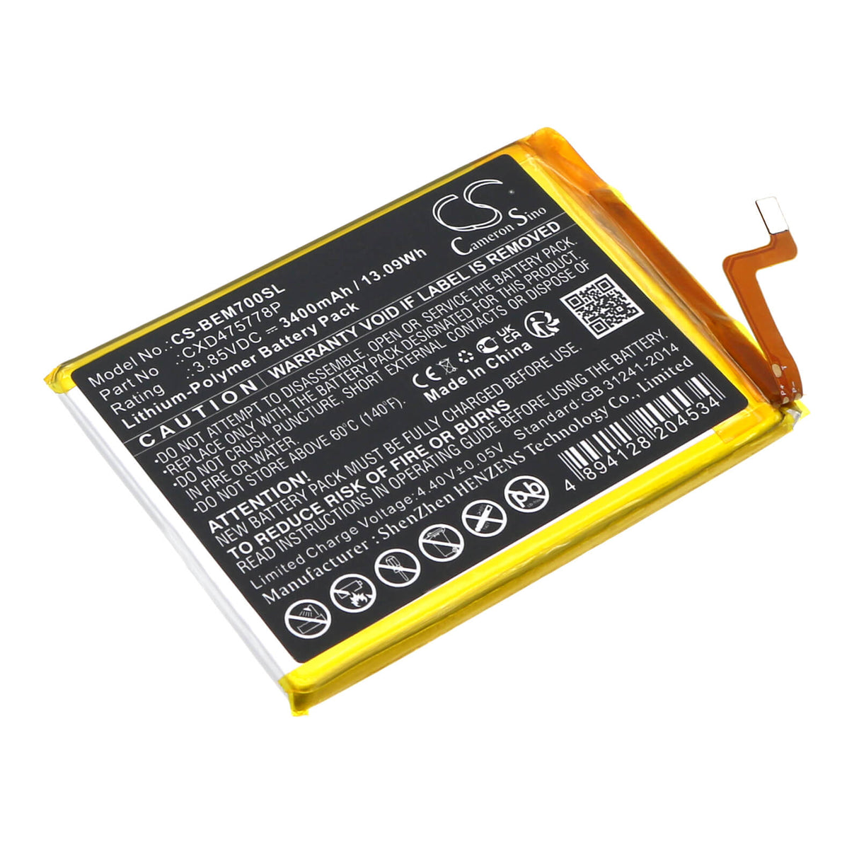3.85V, Li-Polymer, 3400mAh, SmartPhone battery fits Bea-fon, Cxd475778p, M7 Lite Premium, M7 Premium, 13.09Wh Mobile, SmartPhone Cameron Sino Technology Limited (Smartphone)