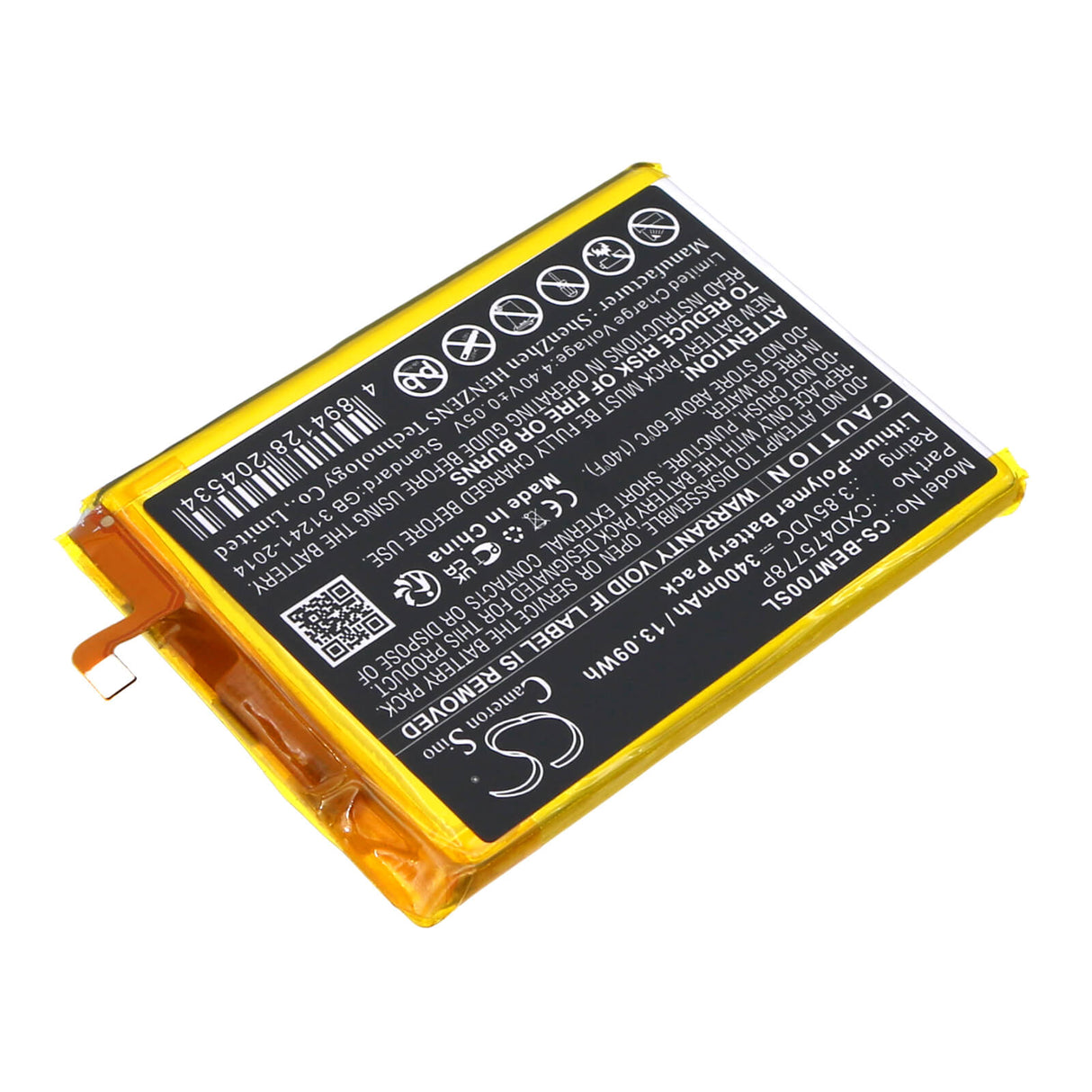 3.85V, Li-Polymer, 3400mAh, SmartPhone battery fits Bea-fon, Cxd475778p, M7 Lite Premium, M7 Premium, 13.09Wh Mobile, SmartPhone Cameron Sino Technology Limited (Smartphone)