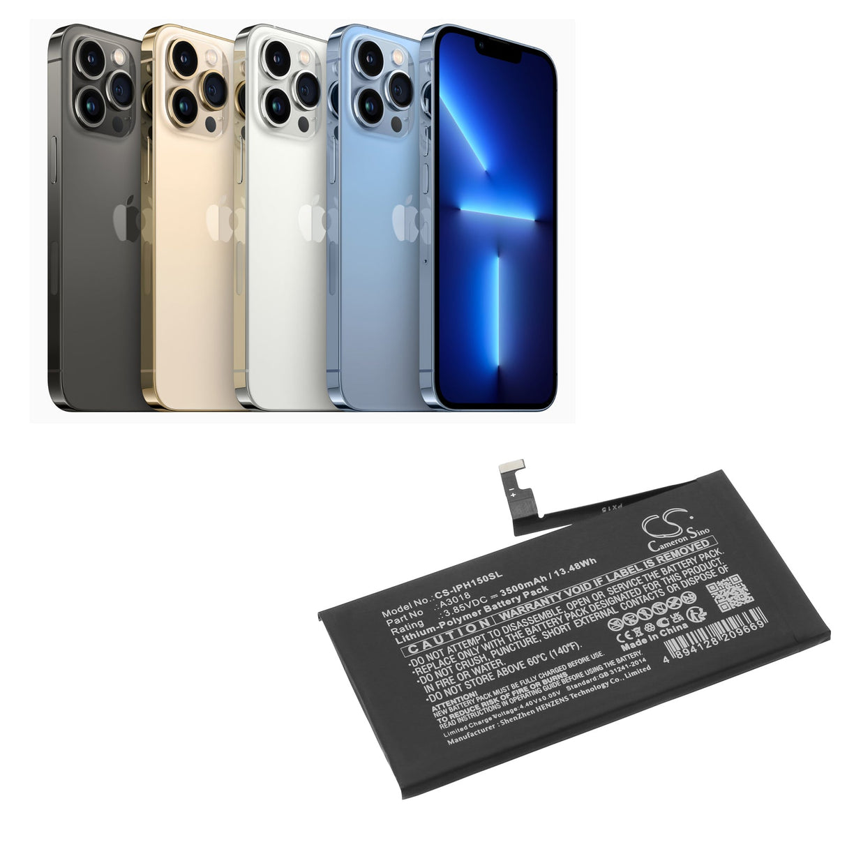 3,85V, Li-Polymer, 3500mAh, batterie de smartphone compatible Apple, A3018, Iphone 15, 13,48Wh Mobile, Smartphone Cameron Sino Technology Limited (Smartphone)
