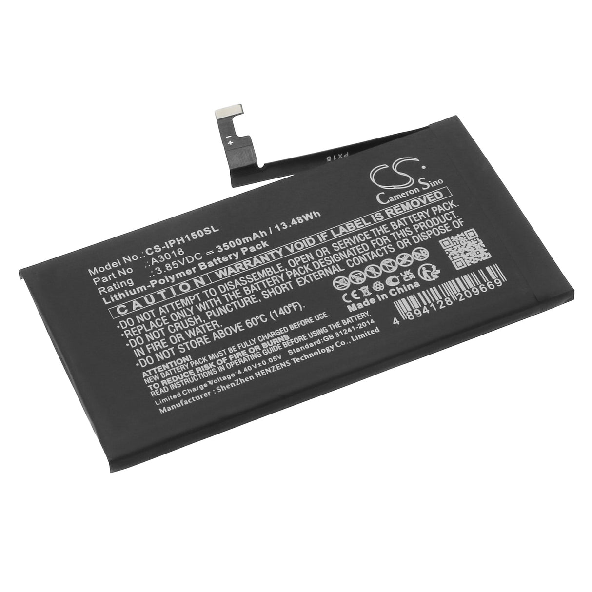 3,85V, Li-Polymer, 3500mAh, batterie de smartphone compatible Apple, A3018, Iphone 15, 13,48Wh Mobile, Smartphone Cameron Sino Technology Limited (Smartphone)