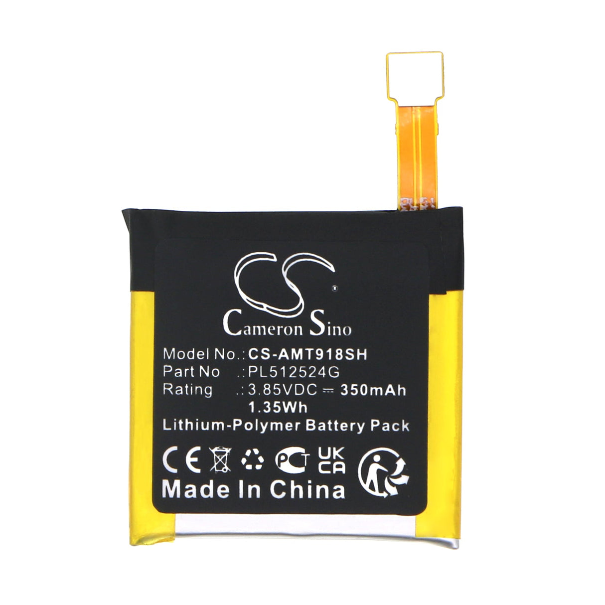 3.85V, Li-Polymer, 350mAh, Smartwatch battery fits Amazfit, A1801, A1808, 1.35Wh Smartwatch Cameron Sino Technology Limited