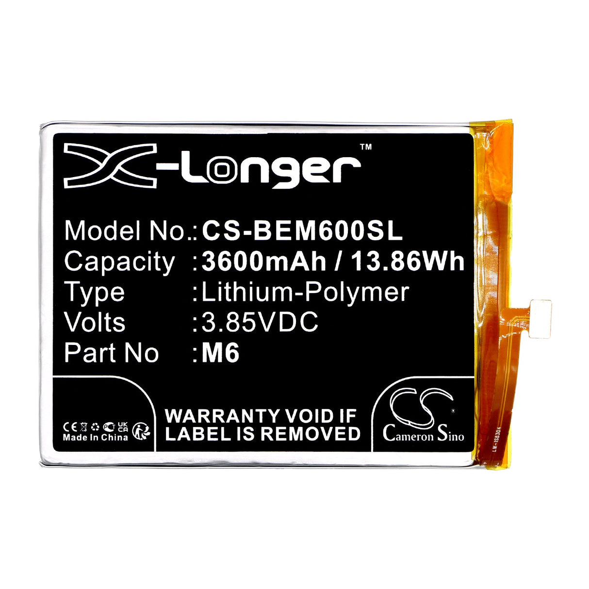 3,85V, Li-Polymer, 3600mAh, batterie de smartphone compatible Bea-fon, M6, M6 Premium, 13,86Wh Mobile, Smartphone Cameron Sino Technology Limited (Smartphone)