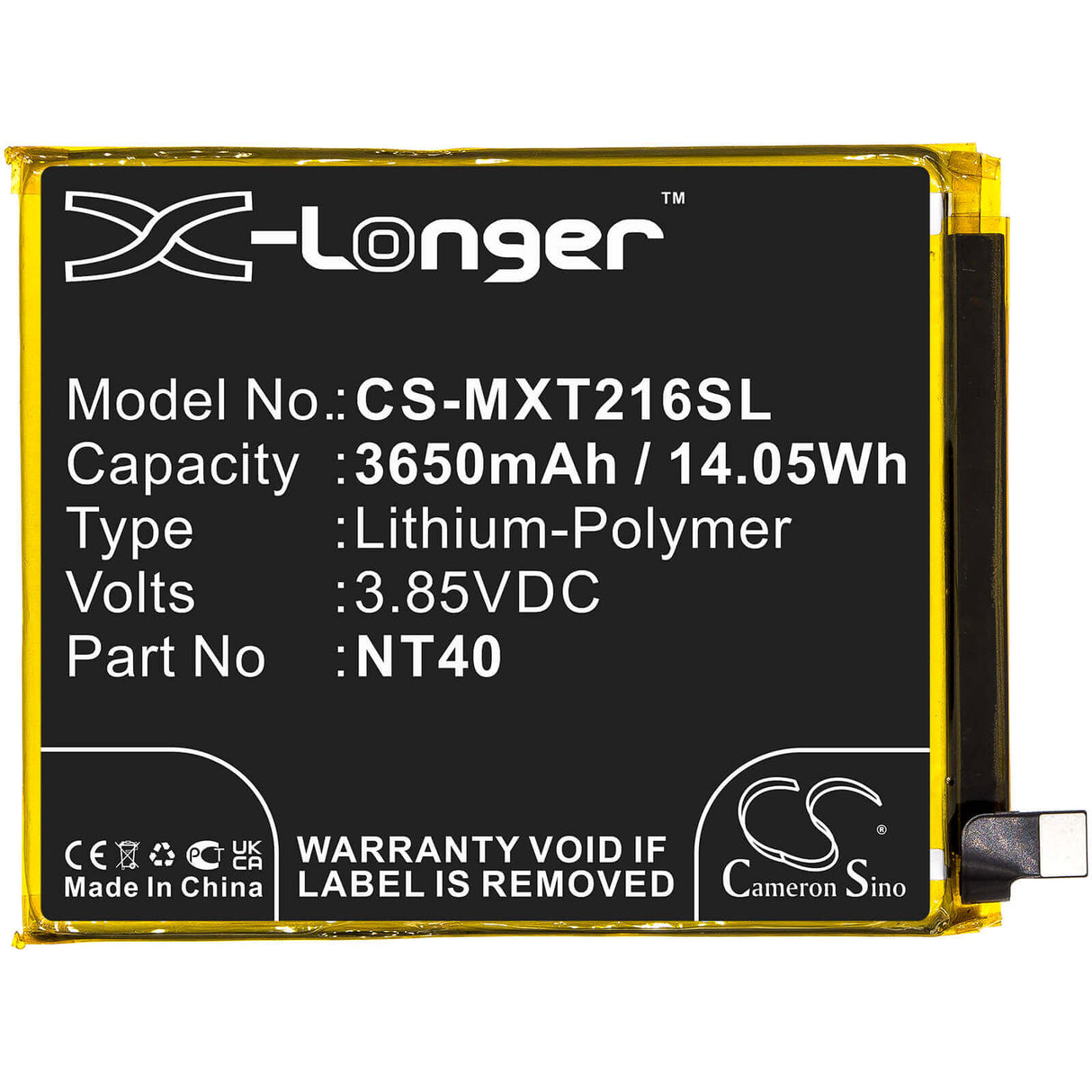 3.85V, Li-Polymer, 3650mAh, SmartPhone battery fits Motorola, Nt40, G Pure 2021, Moto G Pure, 14.05Wh Mobile, SmartPhone Cameron Sino Technology Limited (Smartphone)