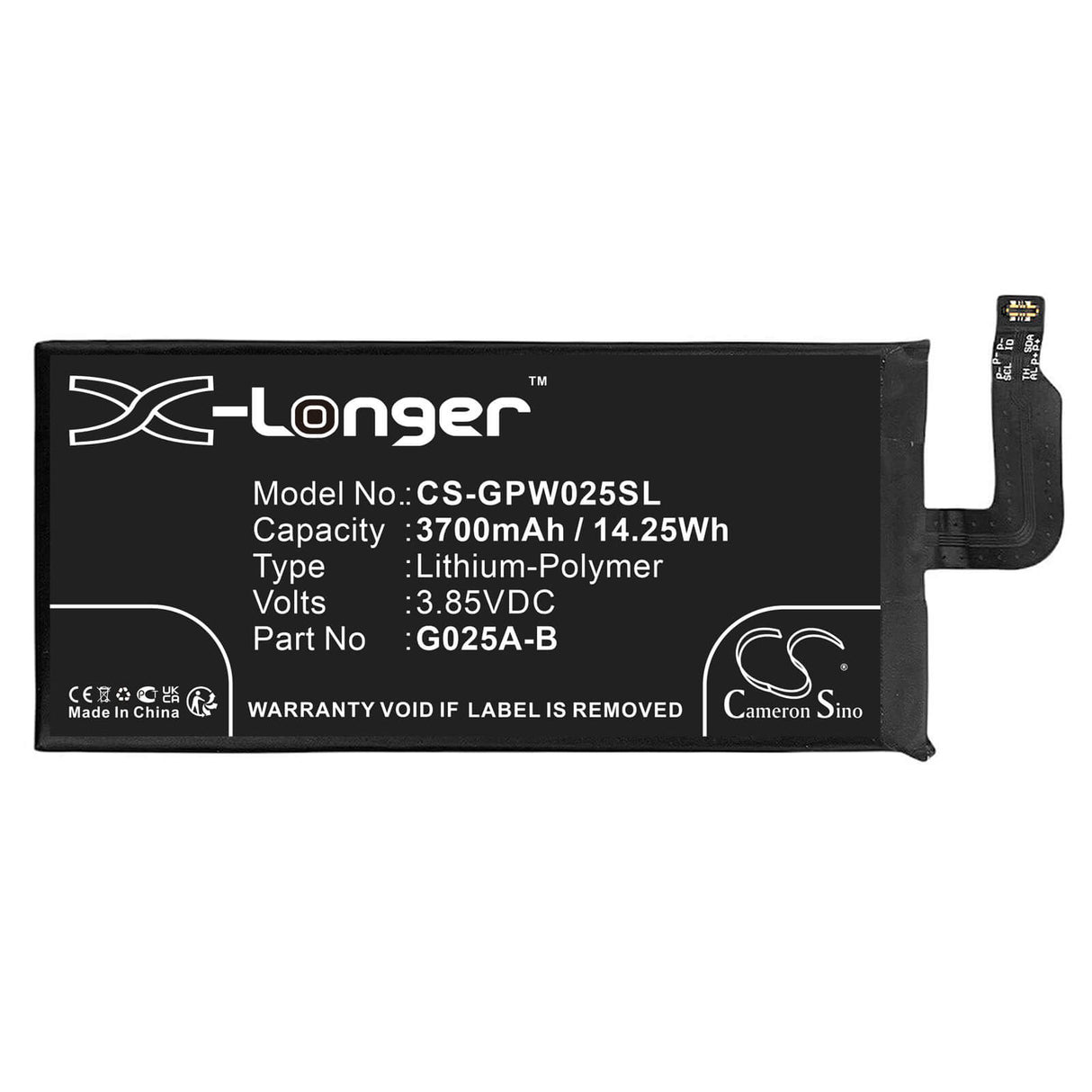 3,85v, Li-polymère, 3700mah, Batterie Compatible Google, Pixel 5 Xl, 14,25wh Batteries pour Électronique Cameron Sino Technology Limited (Suspendu)