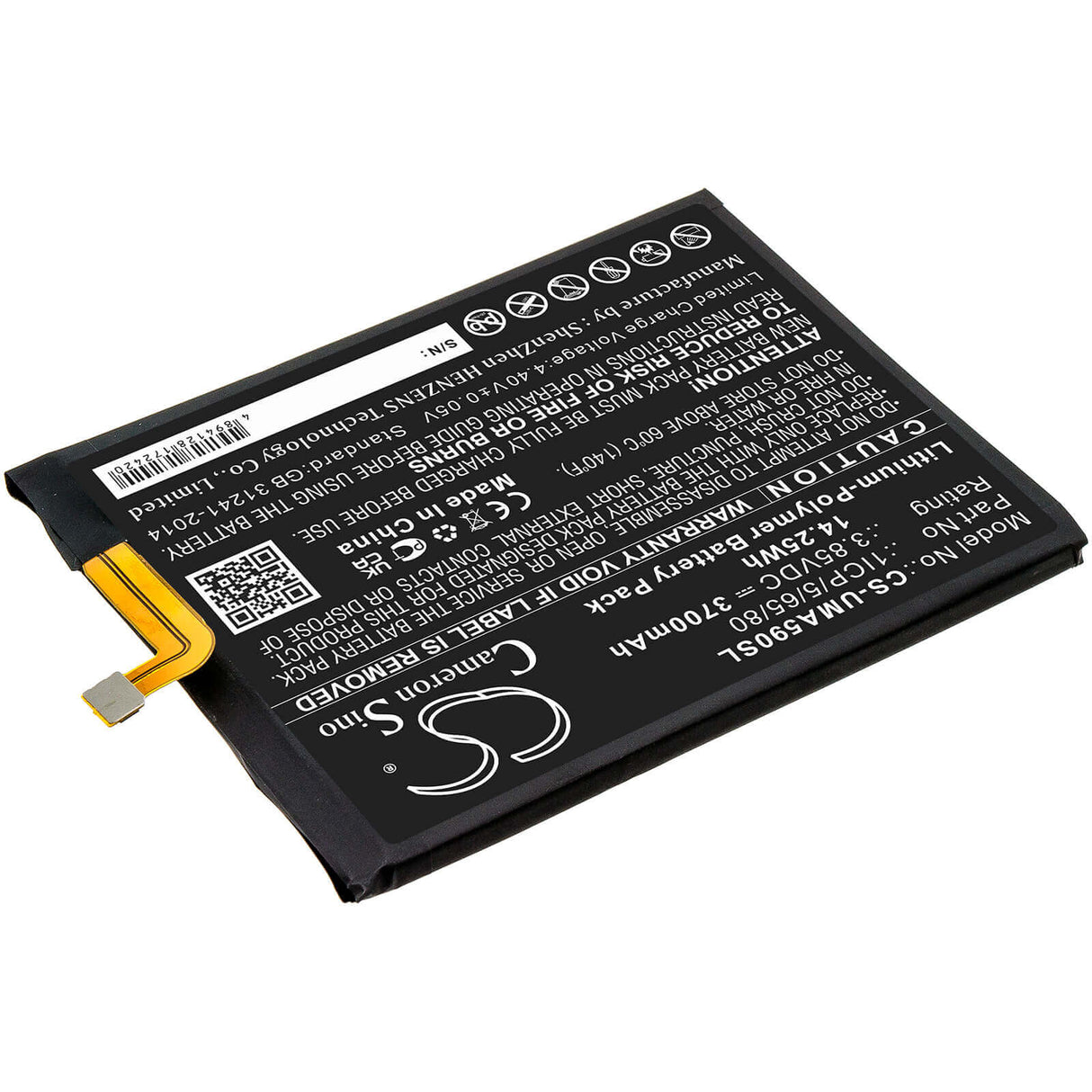 3.85V, Li-Polymer, 3700mAh, SmartPhone battery fits Umi, 1icp/5/65/80, Umidigi A9 Pro, 14.25Wh Mobile, SmartPhone Cameron Sino Technology Limited (Smartphone)