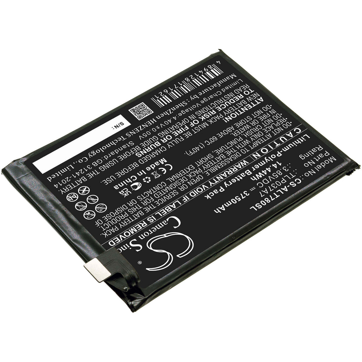 3.85V, Li-Polymer, 3750mAh, SmartPhone battery fits Alcatel, Tlp037a7, Plex, T780h, 14.44Wh Mobile, SmartPhone Cameron Sino Technology Limited (Smartphone)