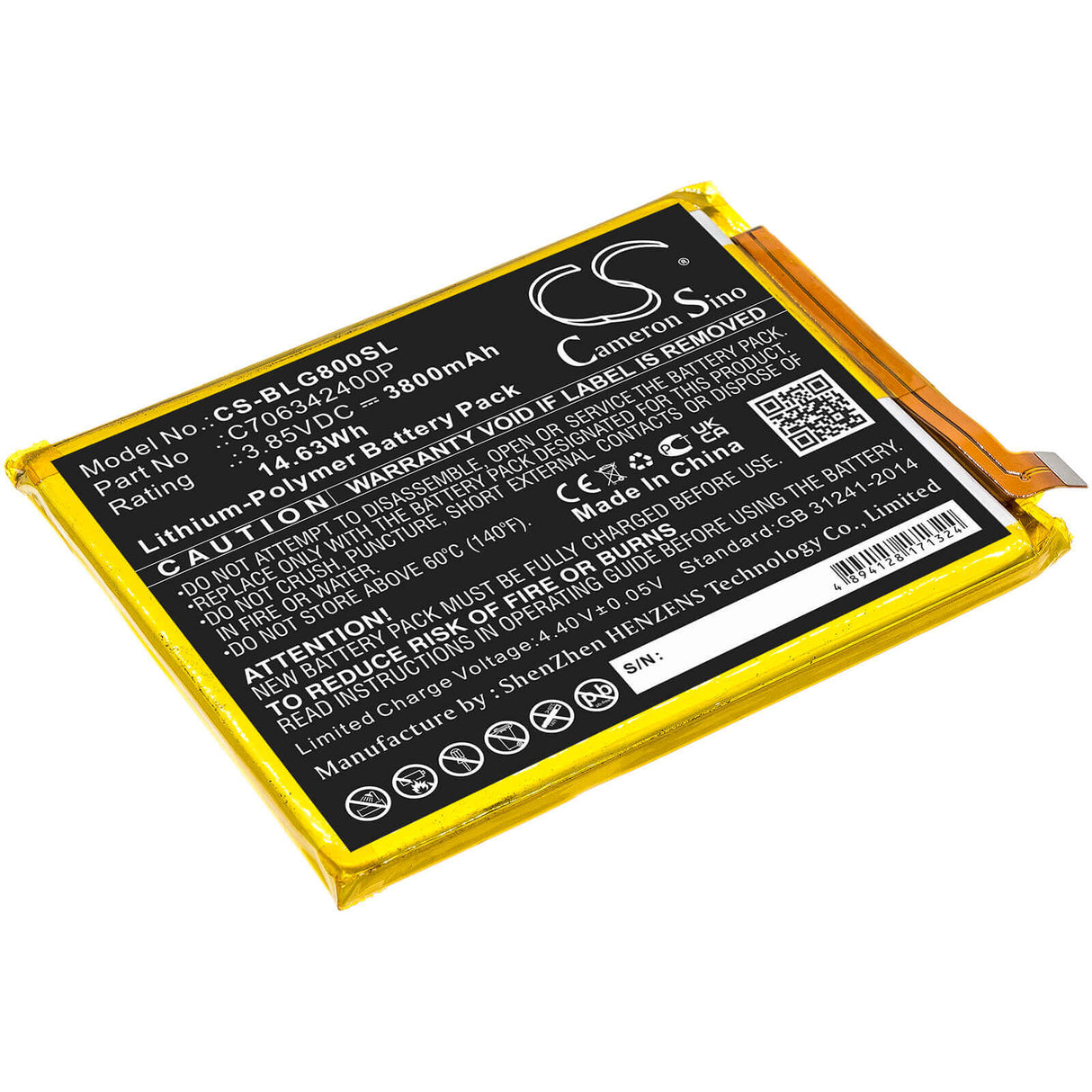 3.85V, Li-Polymer, 3800mAh, SmartPhone battery fits Blu, C706342400p, G0290ww, G80, 14.63Wh Mobile, SmartPhone Cameron Sino Technology Limited (Smartphone)