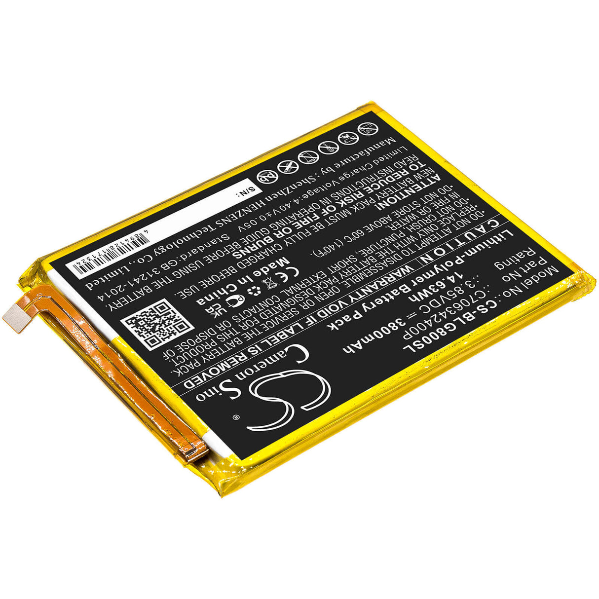 3.85V, Li-Polymer, 3800mAh, SmartPhone battery fits Blu, C706342400p, G0290ww, G80, 14.63Wh Mobile, SmartPhone Cameron Sino Technology Limited (Smartphone)