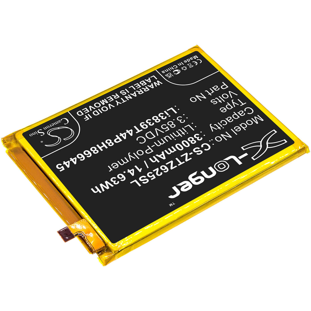 3.85V, Li-Polymer, 3800mAh, SmartPhone battery fits Zte, Li3839t44p8h866445, Blade 11 Prime 2020, Z6251vs, 14.63Wh Mobile, SmartPhone Cameron Sino Technology Limited (Smartphone)