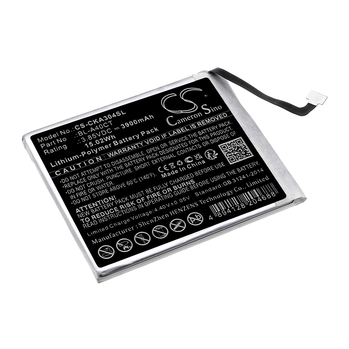 3.85V, Li-Polymer, 3900mAh, SmartPhone battery fits Cricket, Bl-a40ct, Innovate E 5g, Sn304ae, 15.02Wh Mobile, SmartPhone Cameron Sino Technology Limited (Smartphone)