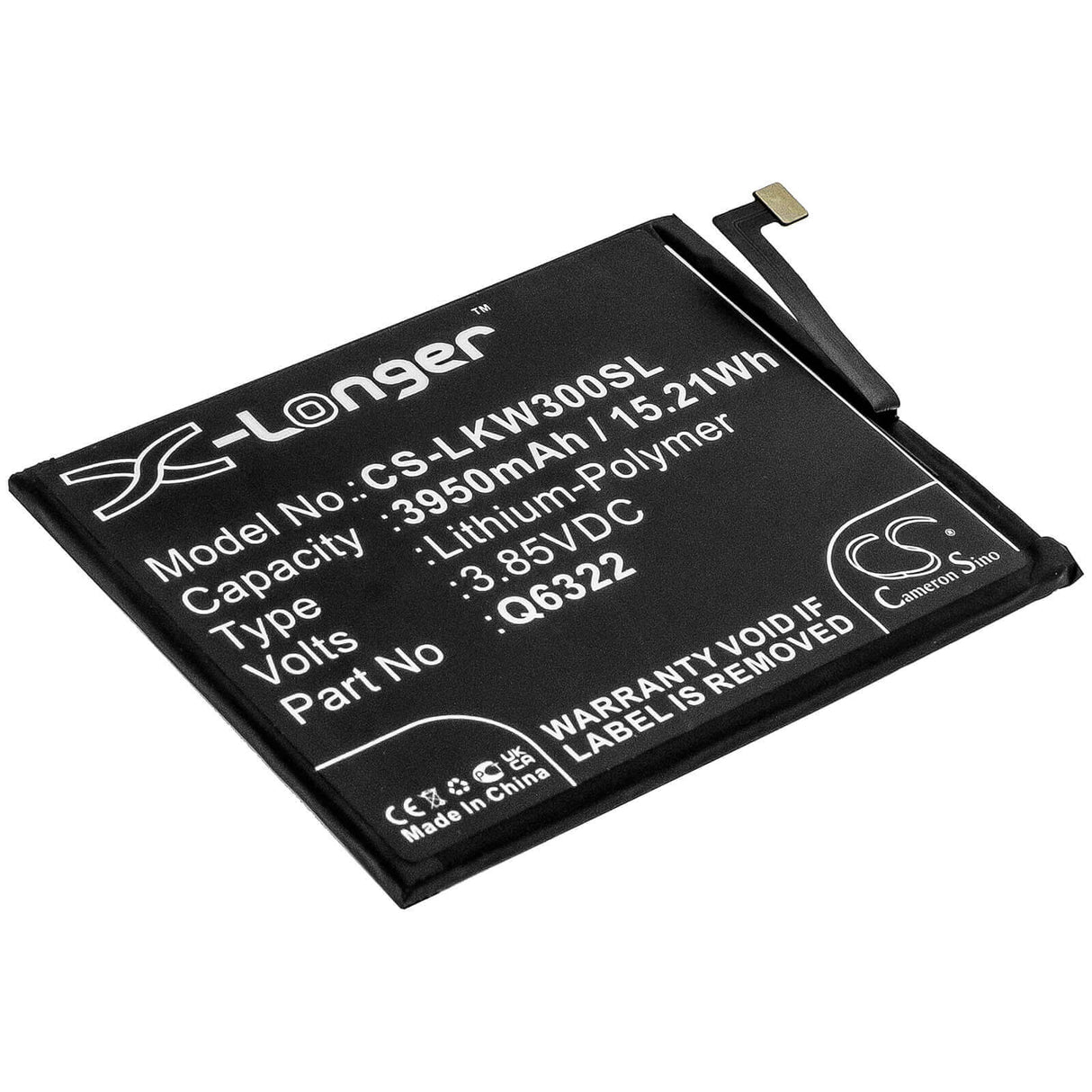 3.85V, Li-Polymer, 3950mAh, SmartPhone battery fits Lg, Q6322, W30, 15.21Wh Mobile, SmartPhone Cameron Sino Technology Limited (Smartphone)