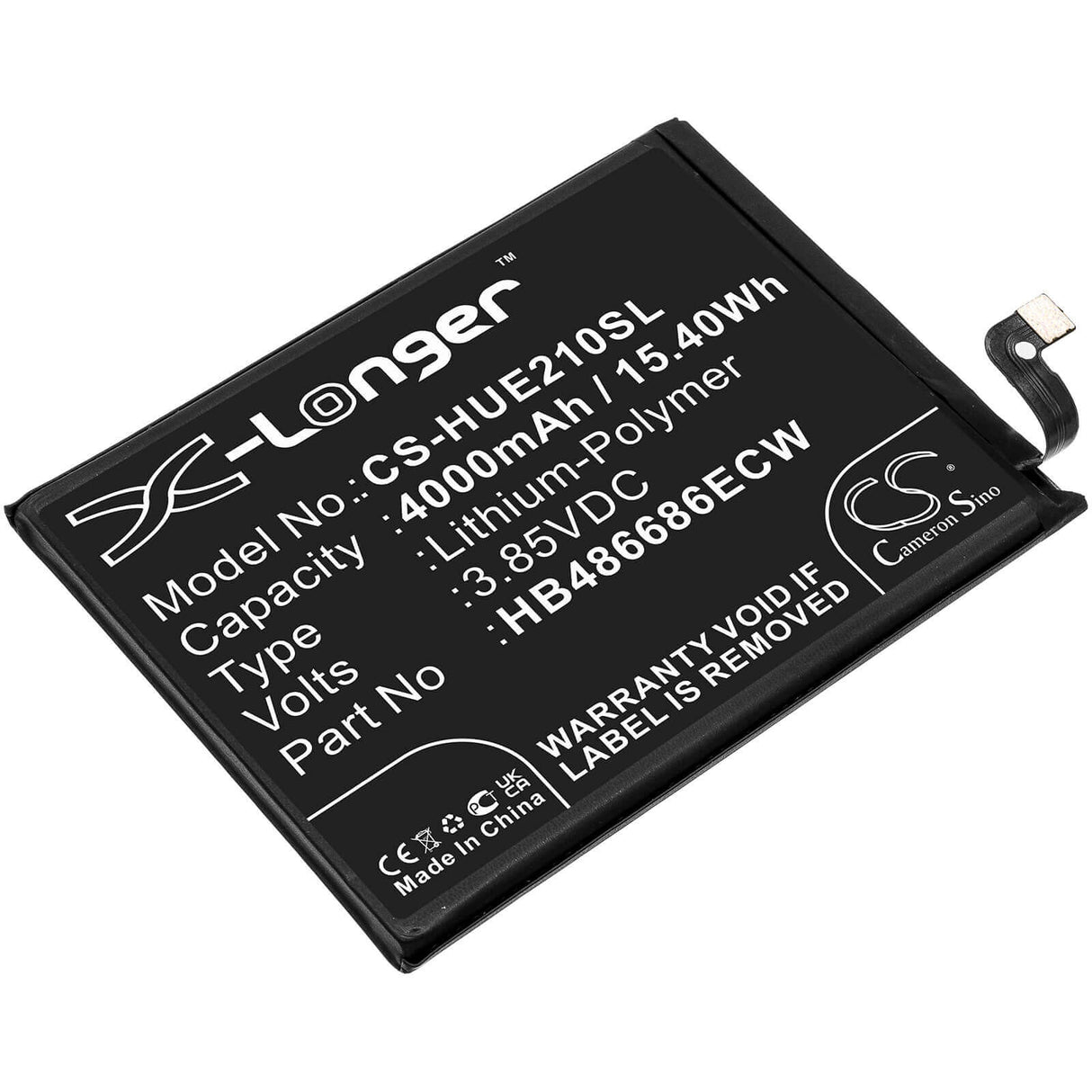 3.85V, Li-Polymer, 4000mAh, SmartPhone battery fits Huawei, Hb486686ecw, Changxiang 20 Plus, Enjoy 20 Plus, 15.4Wh Mobile, SmartPhone Cameron Sino Technology Limited (Smartphone)
