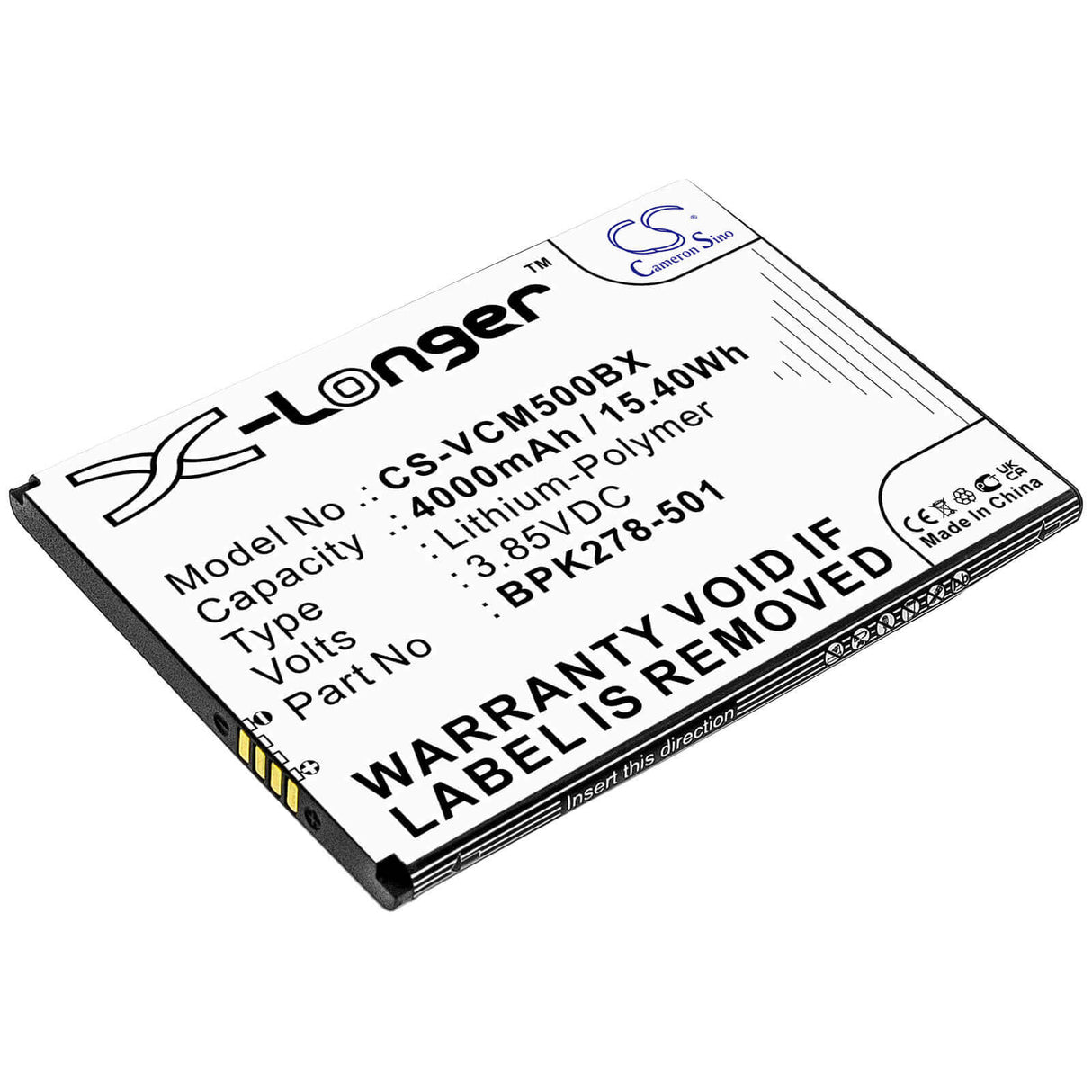 3.85V, Li-Polymer, 4000mAh, Payment Terminal battery fits Verifone, Bpk278-501, Cm5, 15.40Wh Payment Terminal Cameron Sino Technology Limited