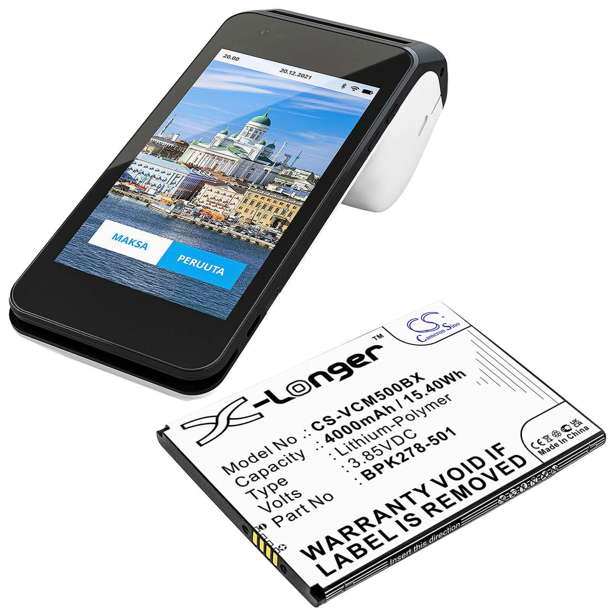 3.85V, Li-Polymer, 4000mAh, Payment Terminal battery fits Verifone, Bpk278-501, Cm5, 15.40Wh Payment Terminal Cameron Sino Technology Limited