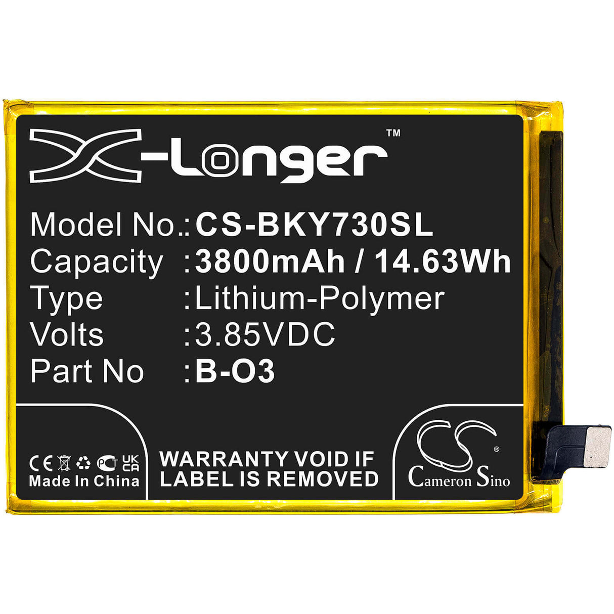 3.85V, Li-Polymer, 3800mAh, SmartPhone battery fits Vivo, B-o3, S7e, S7e 5g 2020, 14.63Wh Mobile, SmartPhone Cameron Sino Technology Limited (Smartphone)