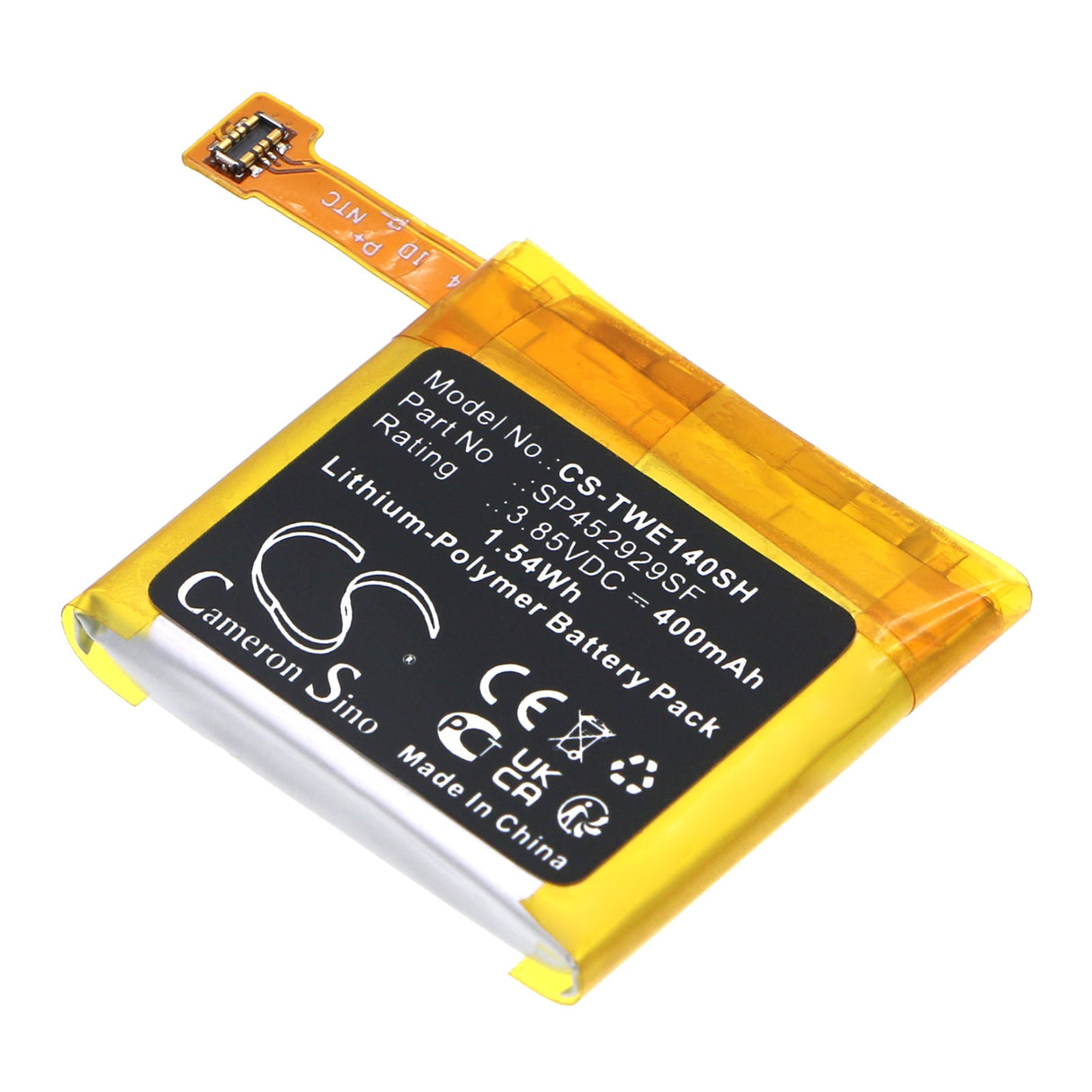 3.85V, Li-Polymer, 400mAh, Smartwatch battery fits Ticwatch, Pro, Pro 4g, 1.54Wh Smartwatch Cameron Sino Technology Limited