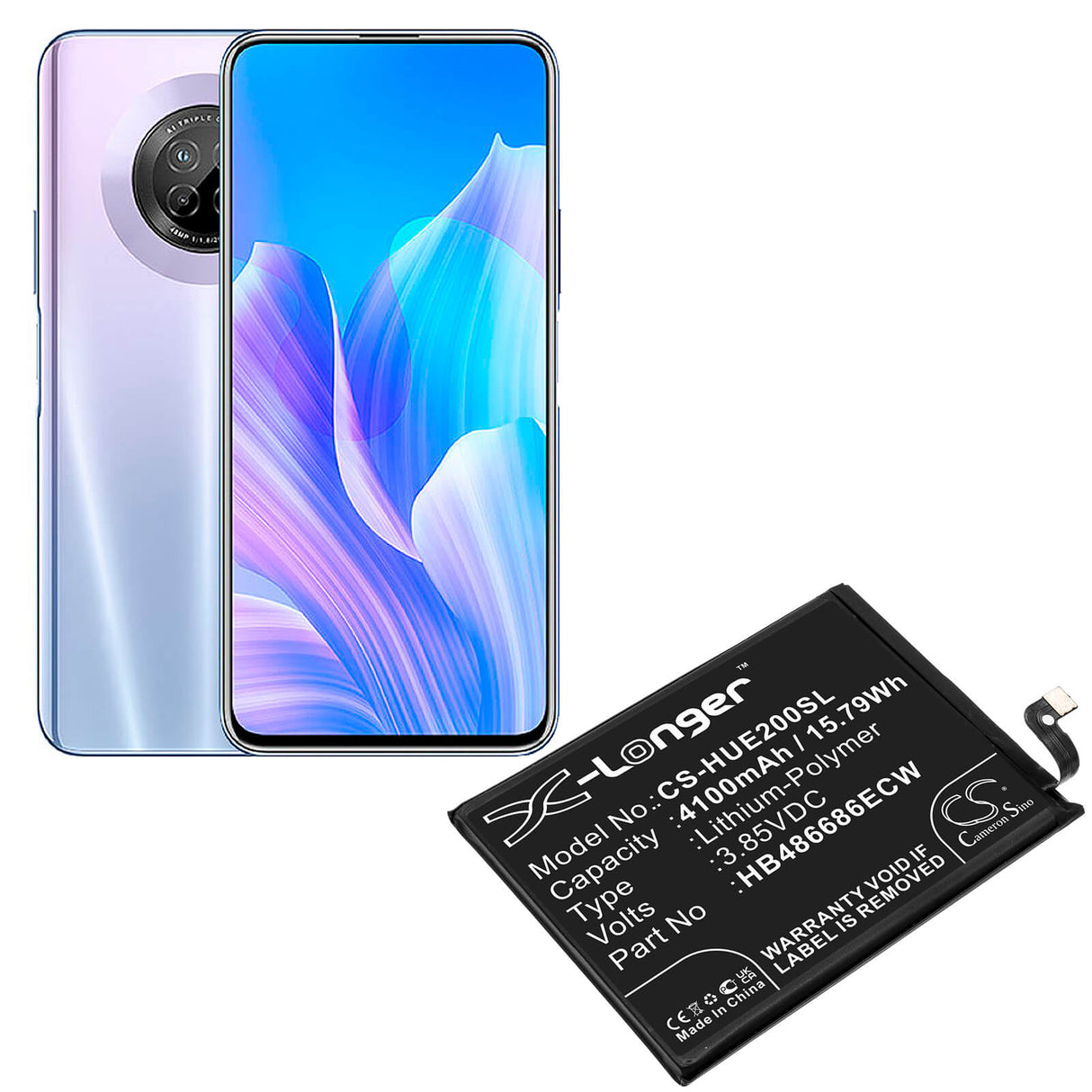 3.85V, Li-Polymer, 4100mAh, SmartPhone battery fits Huawei, Hb486686ecw, Changxiang 20 Plus, Enjoy 20 Plus, 15.79Wh Mobile, SmartPhone Cameron Sino Technology Limited (Smartphone)