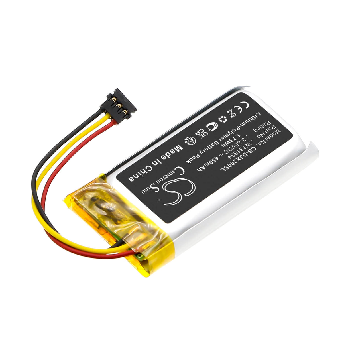3,85V, Li-Polymer, 450mAh, Batterie de microphone pour Dji, W731834, Mic 2 Charging Case, 1,73Wh Microphone Cameron Sino Technology Limited
