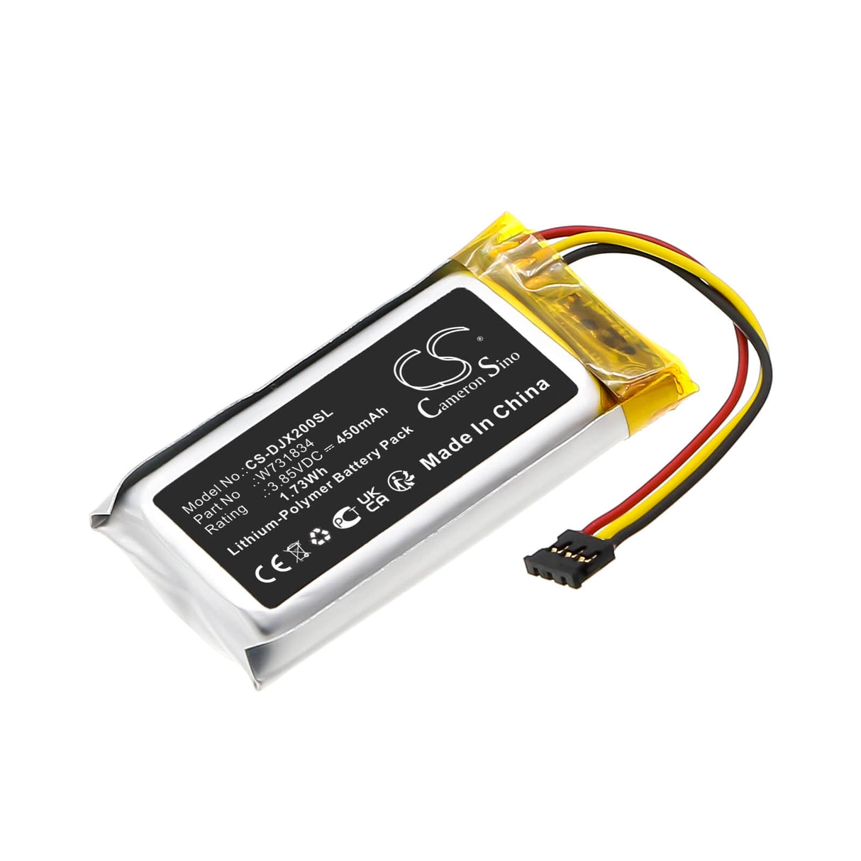 3,85V, Li-Polymer, 450mAh, Batterie de microphone pour Dji, W731834, Mic 2 Charging Case, 1,73Wh Microphone Cameron Sino Technology Limited