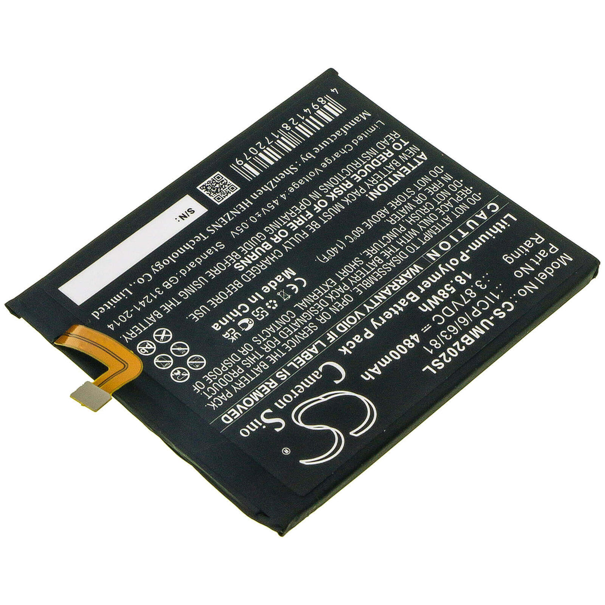 3.87V, Li-Polymer, 4800mAh, SmartPhone battery fits Umi, 1icp/6/63/81, 2021, Umidigi Bison, 18.58Wh Mobile, SmartPhone Cameron Sino Technology Limited (Smartphone)