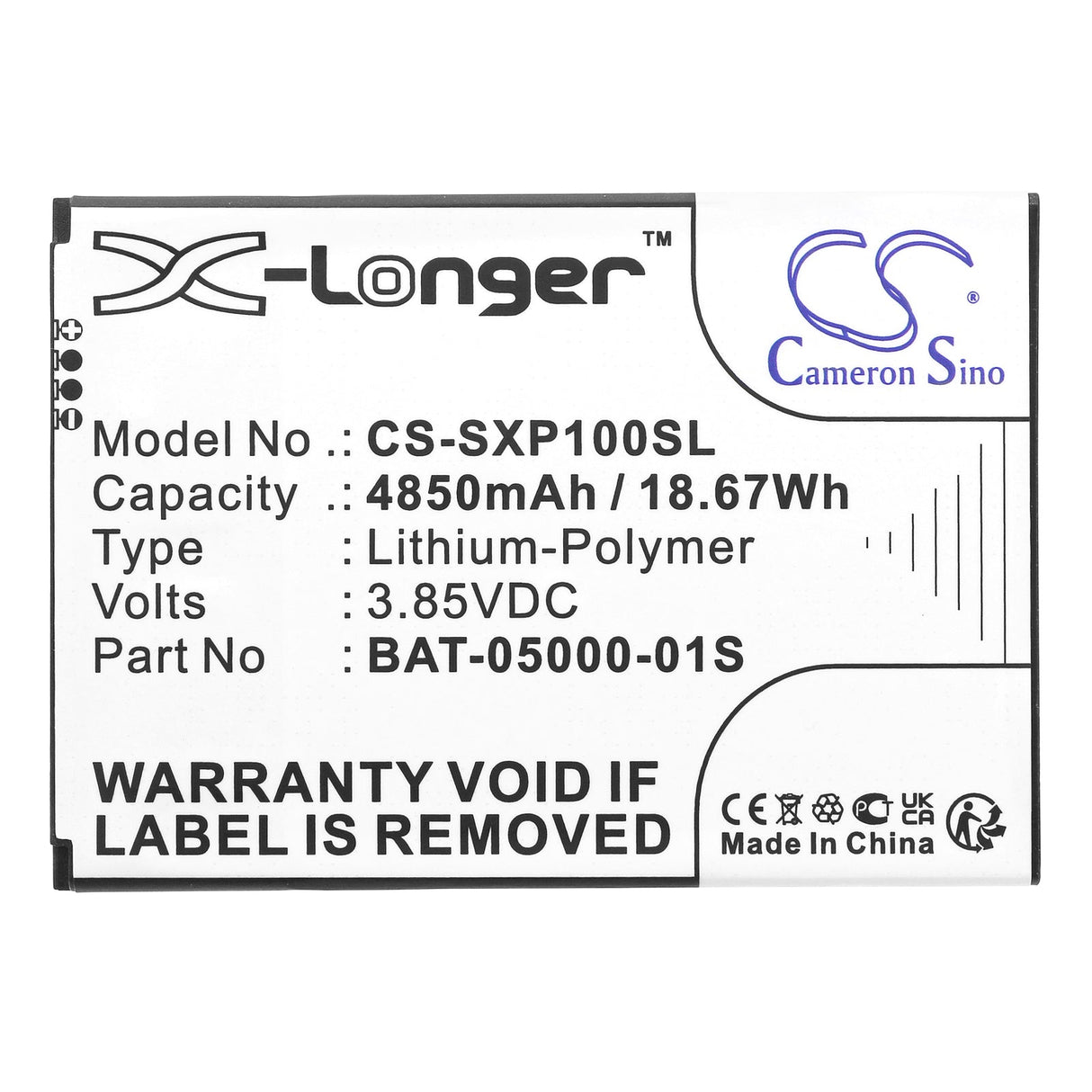3.85V, Li-Polymer, 4850mAh, SmartPhone battery fits Sonim, Bat-05000-01s, Xp10, Xp9900, 18.67Wh Mobile, SmartPhone Cameron Sino Technology Limited (Smartphone)