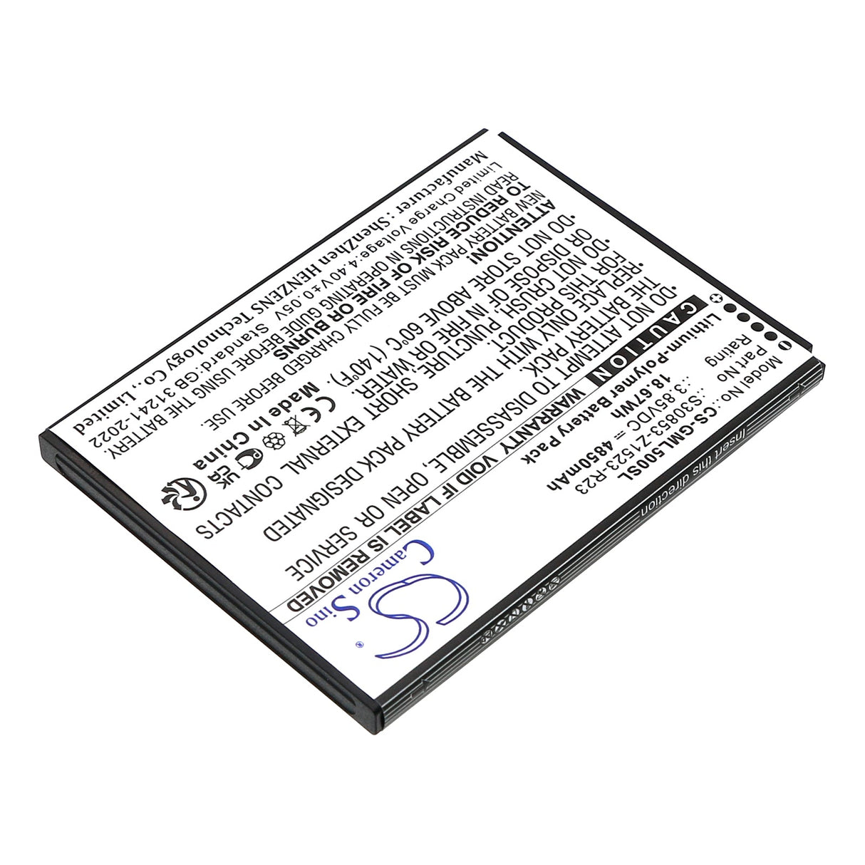 3.85V, Li-Polymer, 4850mAh, Mobile, SmartPhone battery fits Gigaset, Gs5, Gs5 Lite, 18.67Wh Mobile, SmartPhone Cameron Sino Technology Limited (Smartphone)