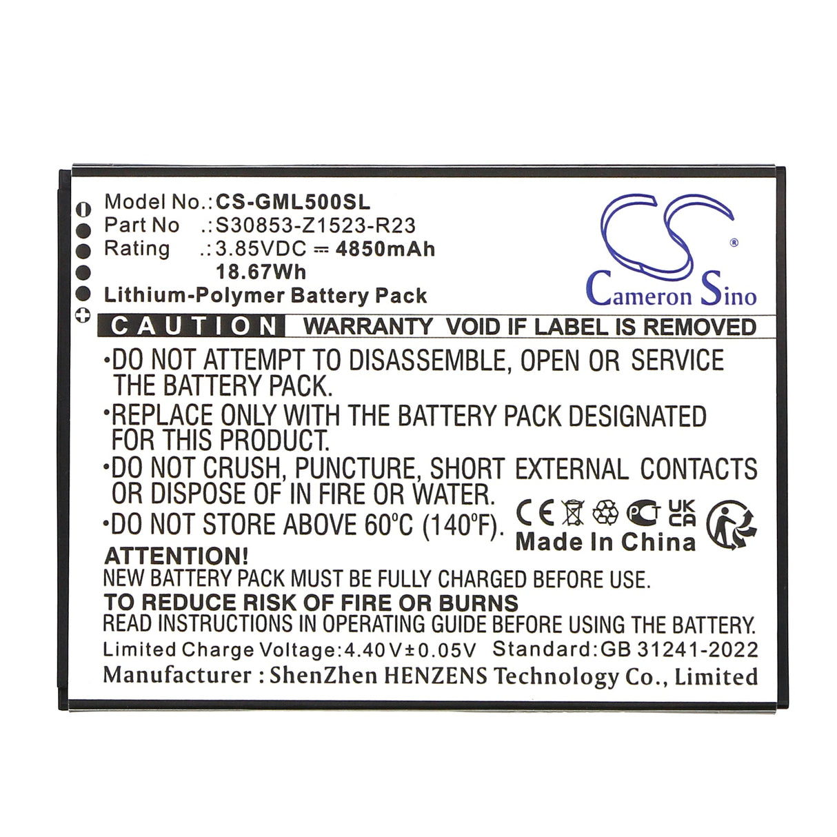 3.85V, Li-Polymer, 4850mAh, Mobile, SmartPhone battery fits Gigaset, Gs5, Gs5 Lite, 18.67Wh Mobile, SmartPhone Cameron Sino Technology Limited (Smartphone)