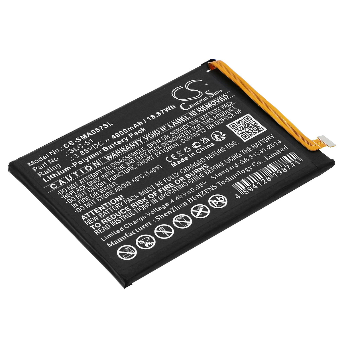 3.85V, Li-Polymer, 4900mAh, SmartPhone battery fits Samsung, Gh81-24363a, Galaxy A05s 2023, Sm-a057f, 18.87Wh Mobile, SmartPhone Cameron Sino Technology Limited (Smartphone)
