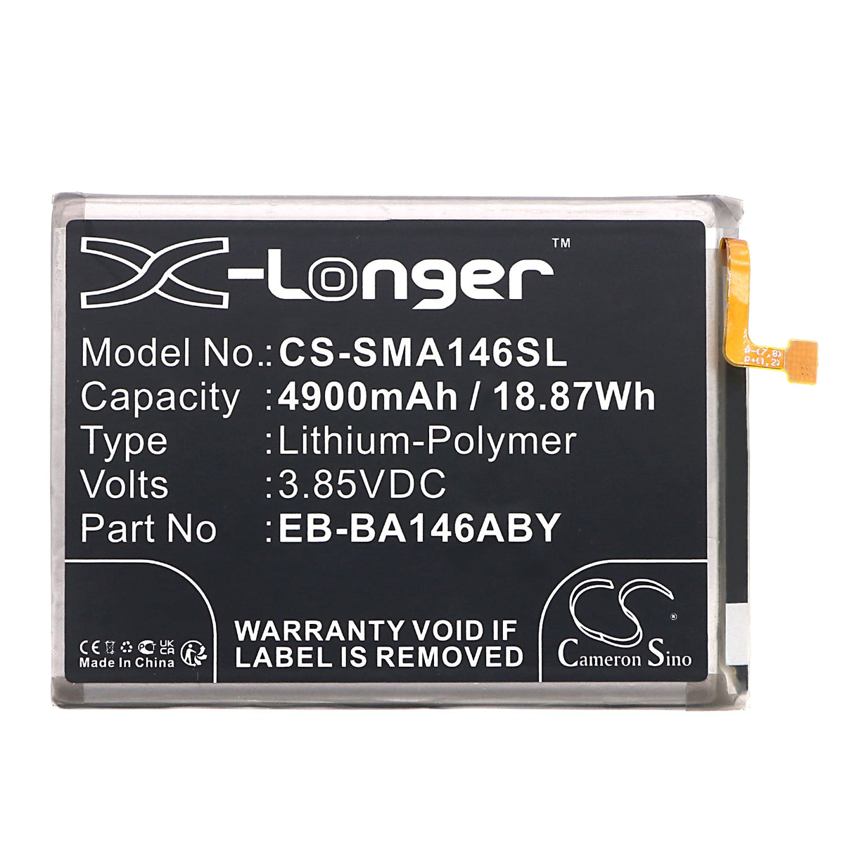 3.85V, Li-Polymer, 4900mAh, SmartPhone battery fits Samsung, Eb-ba146aby, Galaxy A14 5g, Galaxy A14 5g 2023, 18.87Wh Mobile, SmartPhone Cameron Sino Technology Limited (Smartphone)