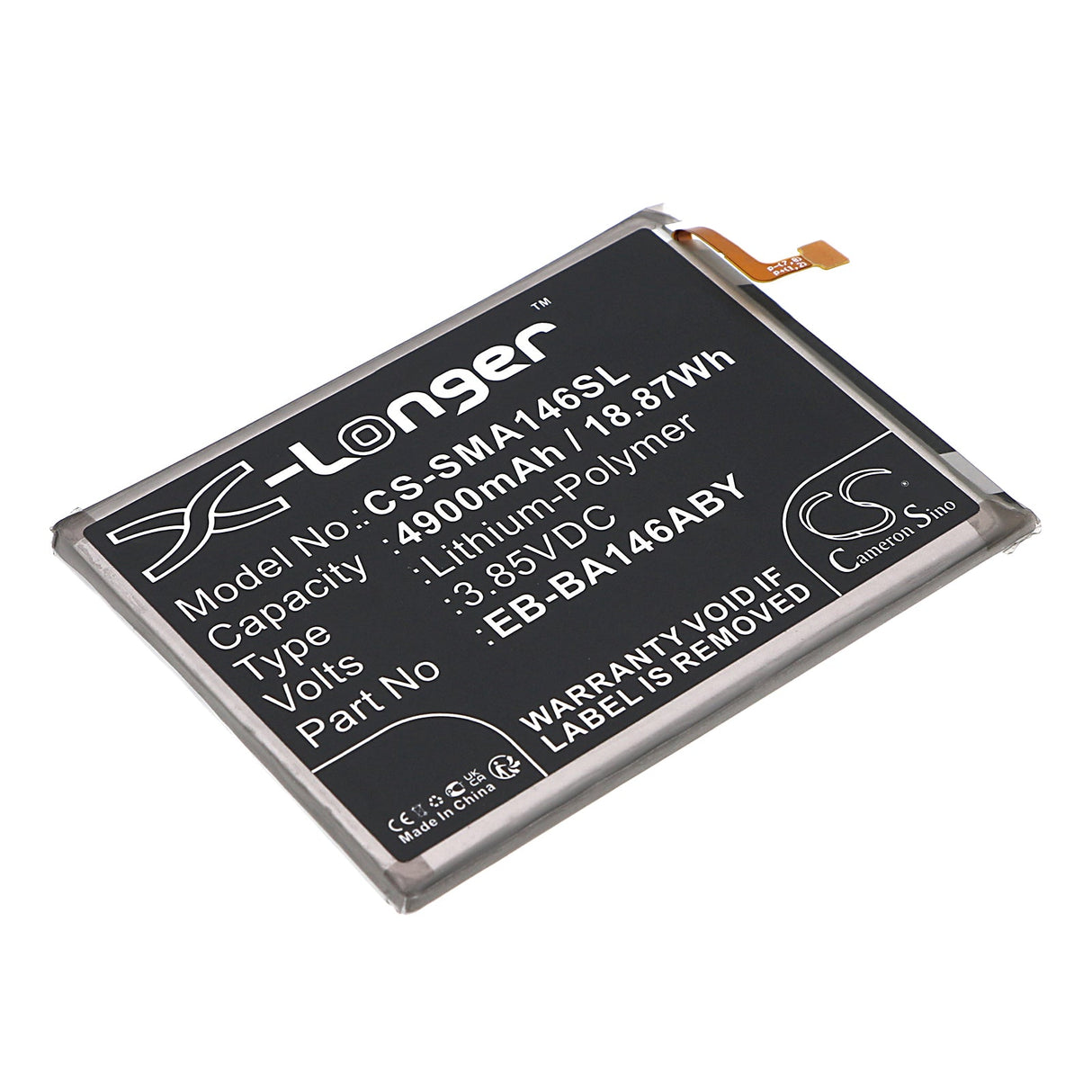 3.85V, Li-Polymer, 4900mAh, SmartPhone battery fits Samsung, Eb-ba146aby, Galaxy A14 5g, Galaxy A14 5g 2023, 18.87Wh Mobile, SmartPhone Cameron Sino Technology Limited (Smartphone)