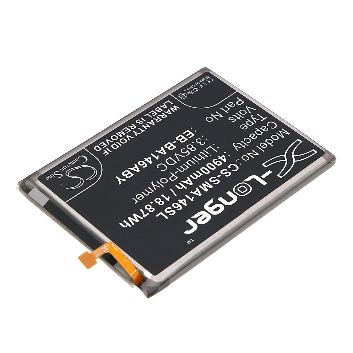 3.85V, Li-Polymer, 4900mAh, SmartPhone battery fits Samsung, Eb-ba146aby, Galaxy A14 5g, Galaxy A14 5g 2023, 18.87Wh Mobile, SmartPhone Cameron Sino Technology Limited (Smartphone)