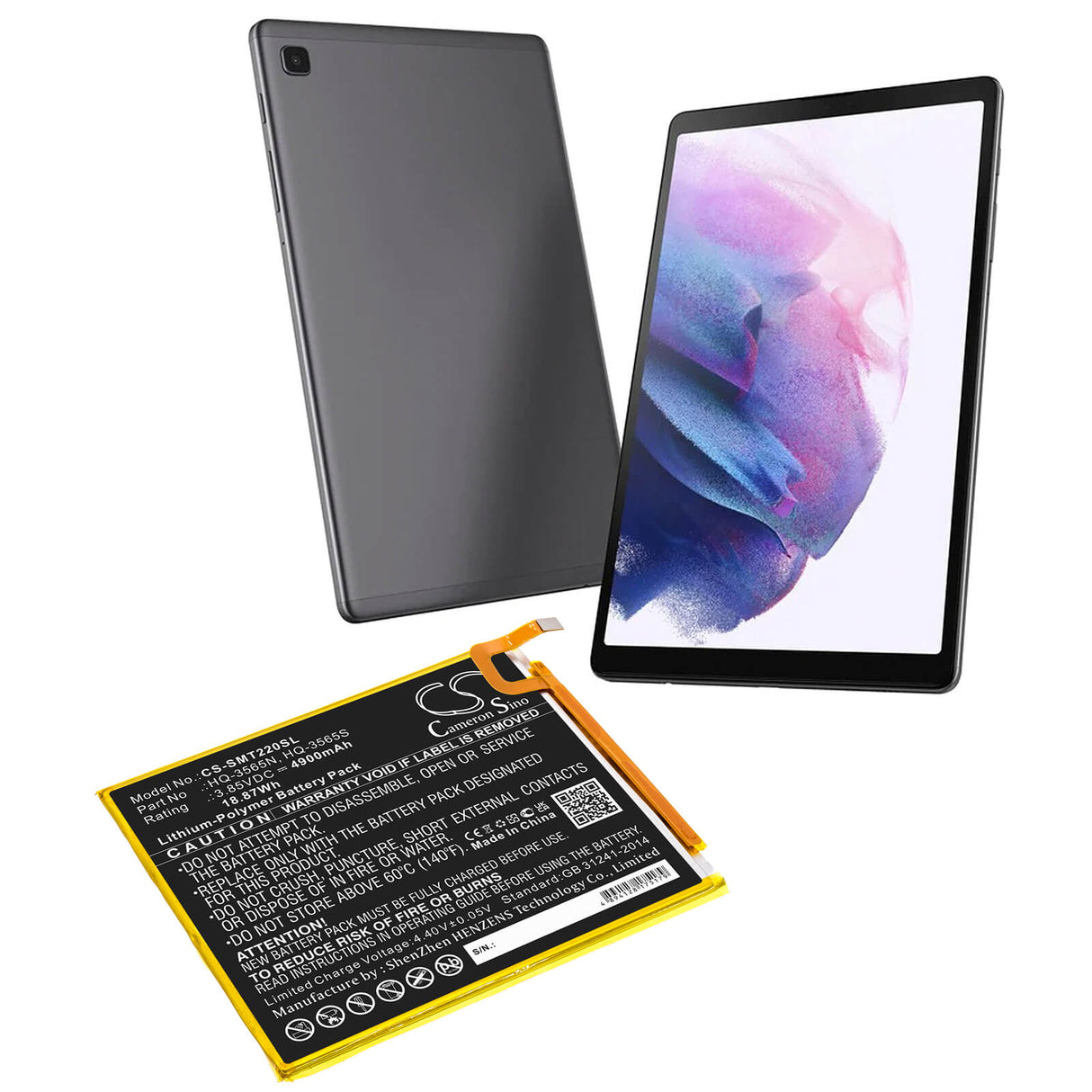 3.85v, Li-polymer, 4900mah, Tablet Battery Fits Samsung, Galaxy Tab A7 Lite, Galaxy Tab A7 Lite 8.7 2021, 18.87wh Tablet Cameron Sino Technology Limited