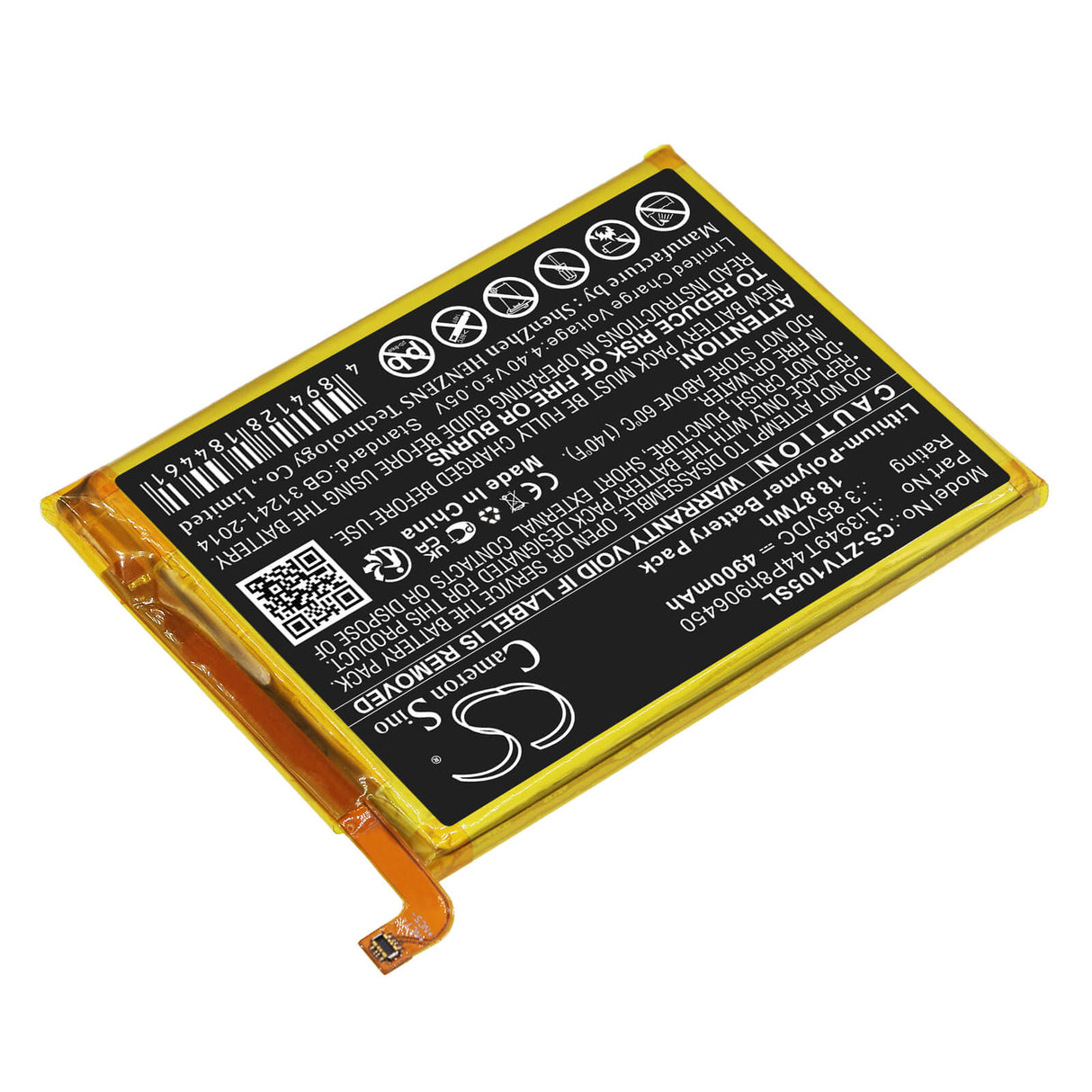 3.85V, Li-Polymer, 4900mAh, SmartPhone battery fits Zte, Li3949t44p8h906450, 8010, Blade 20 Smart, 18.87Wh Mobile, SmartPhone Cameron Sino Technology Limited (Smartphone)