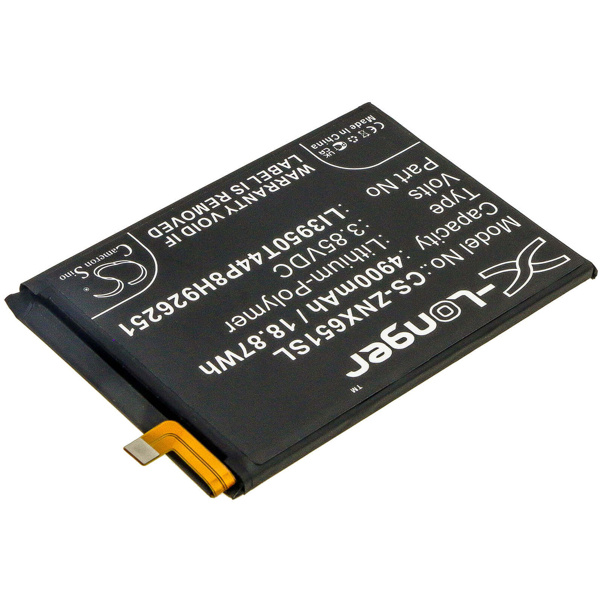 3.85V, Li-Polymer, 4900mAh, SmartPhone battery fits Zte, Li3950t44p8h926251, Nubia Play, Nubia Play 5g, 18.87Wh Mobile, SmartPhone Cameron Sino Technology Limited (Smartphone)