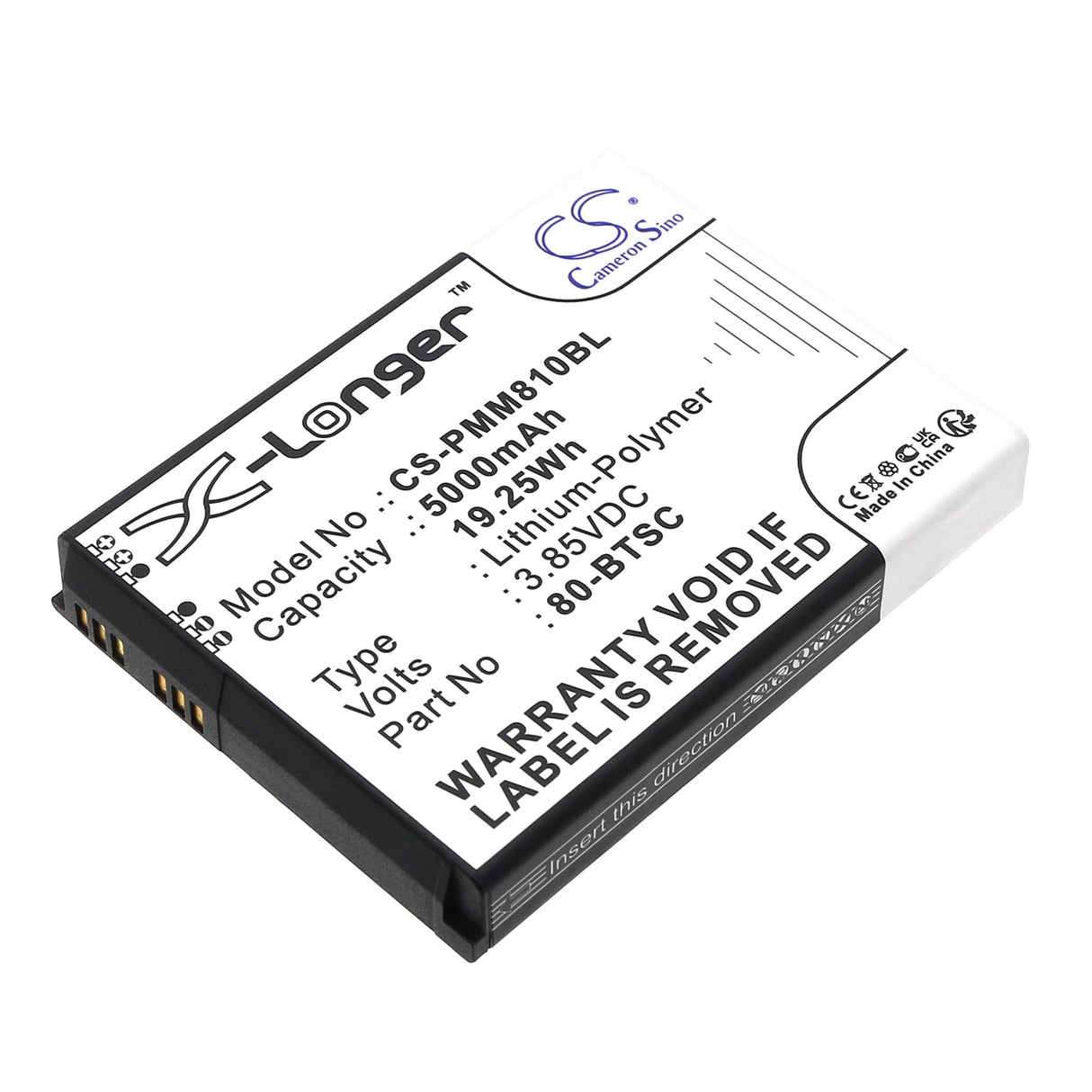 3.85V, Li-Polymer, 5000mAh, batterie de scanner de code-barres compatible avec Point Mobile, Pm80, 19.25Wh Scanner de code-barres Cameron Sino Technology Limited