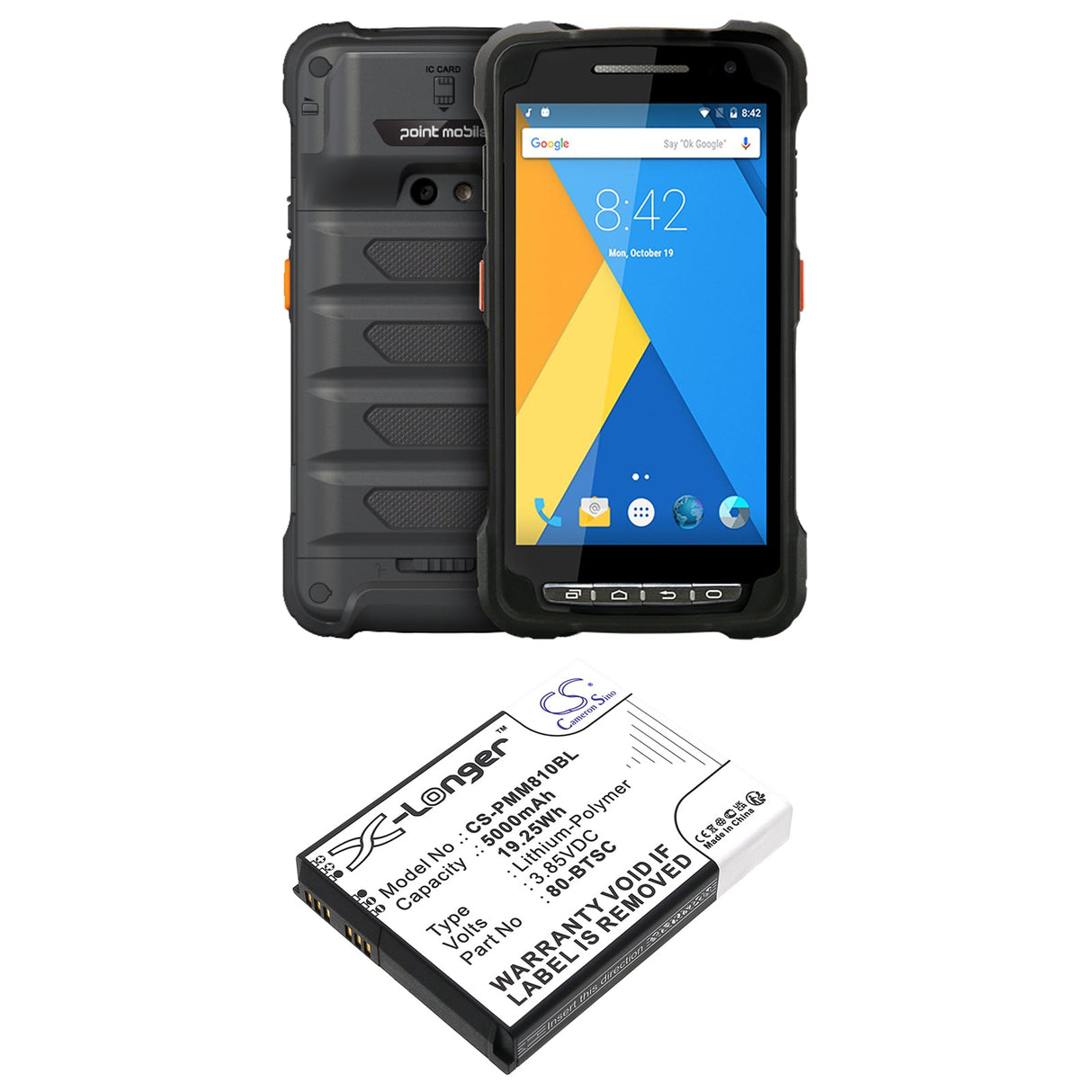 3.85V, Li-Polymer, 5000mAh, batterie de scanner de code-barres compatible avec Point Mobile, Pm80, 19.25Wh Scanner de code-barres Cameron Sino Technology Limited