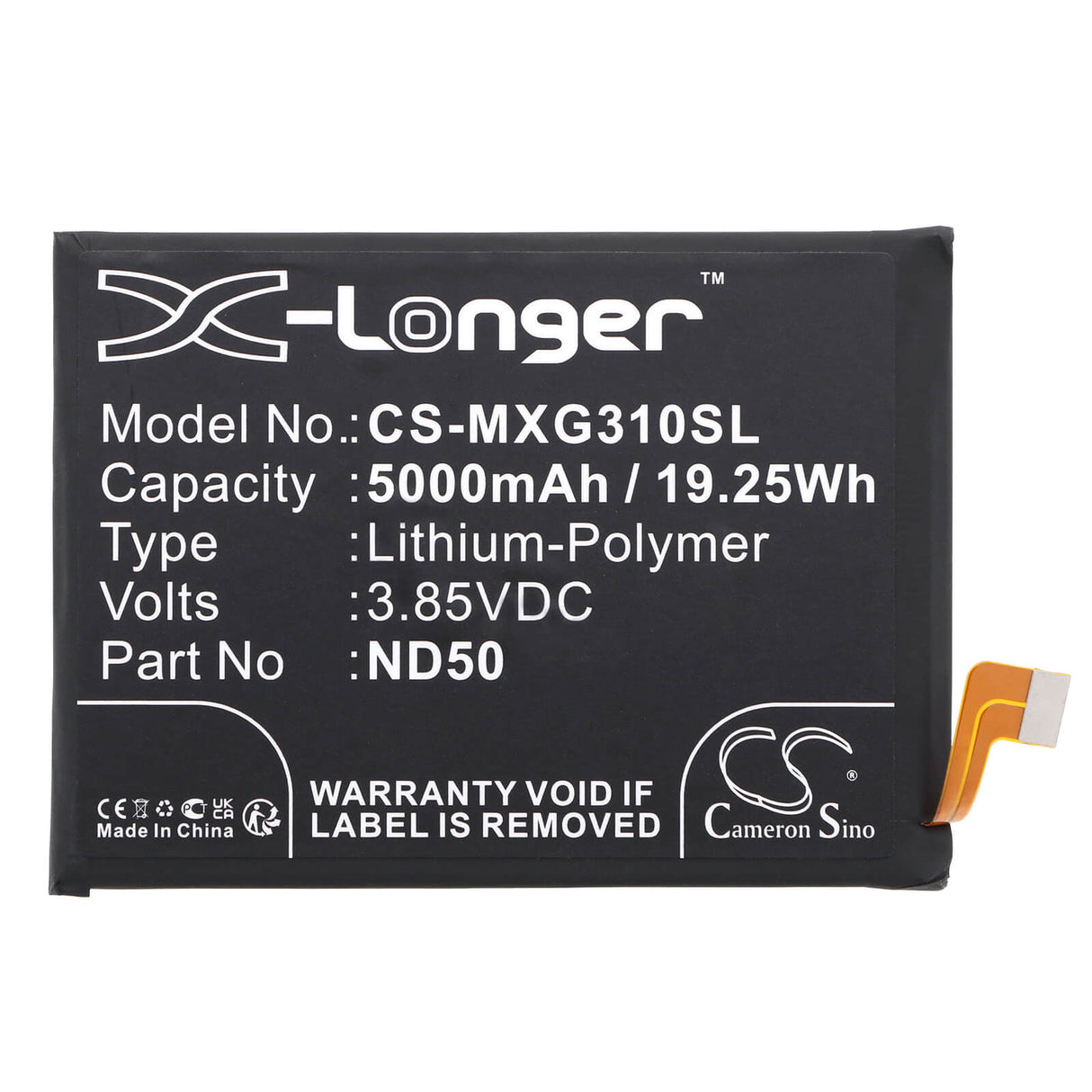 3.85V, Li-Polymer, 5000mAh, SmartPhone battery fits Motorola, Nd50, G62 5g, Moto G31, 19.25Wh Mobile, SmartPhone Cameron Sino Technology Limited (Suspended)